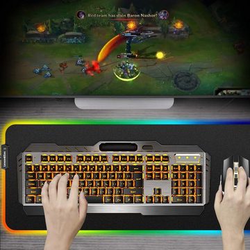 UrChoiceLtd Tastatur- und Maus-Set, UK-Layout-Tastatur,2,4G Kabellos,Farbiges LED-Licht,3000 mAh Akku