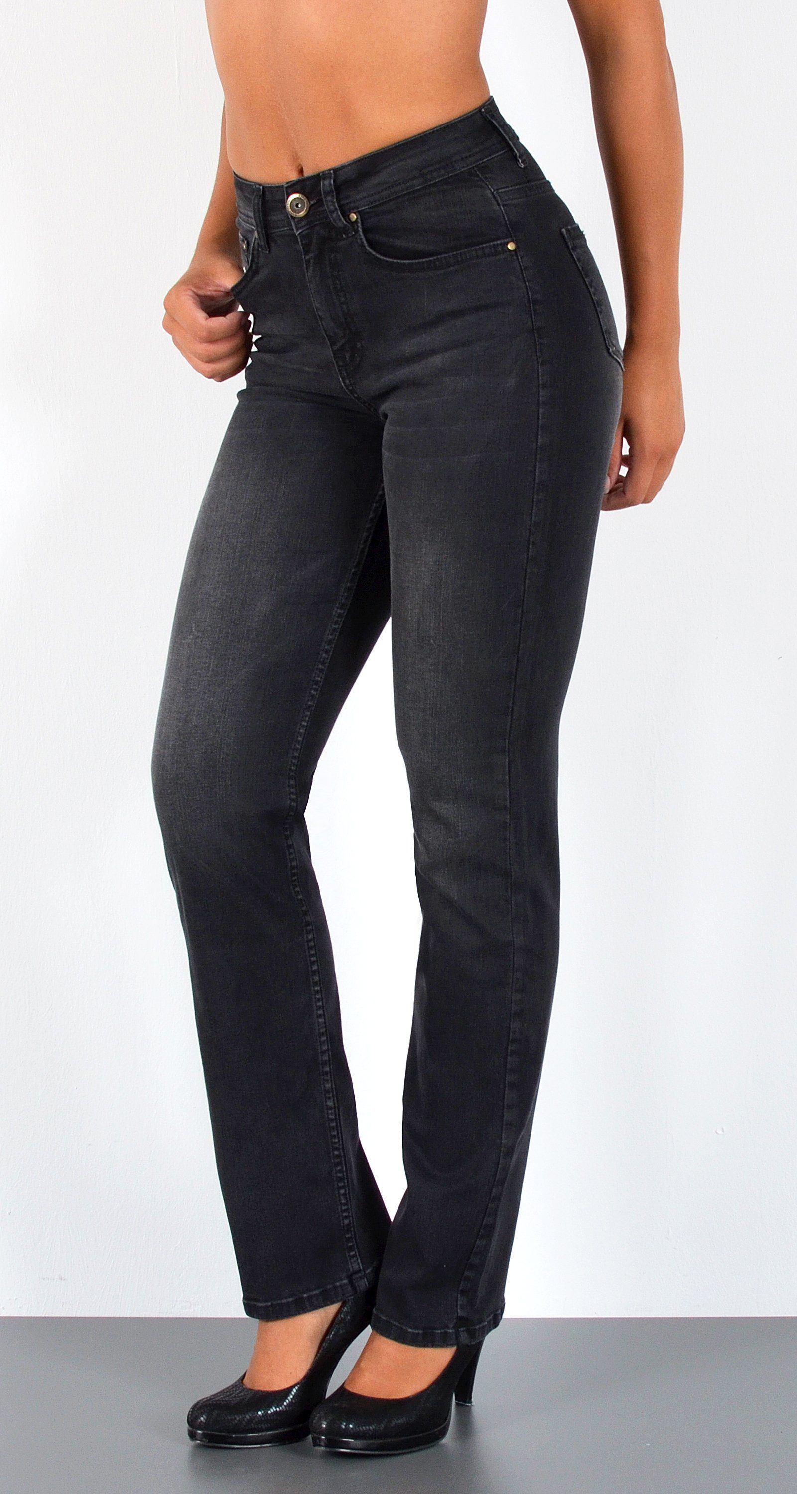 ESRA Straight-Jeans Damen Straight Leg Jeans hohe Leibhöhe Stretch-Jeans Regular Jeans G6 High Waist Straight Fit Jeans Damen Regular Hose bis Übergröße