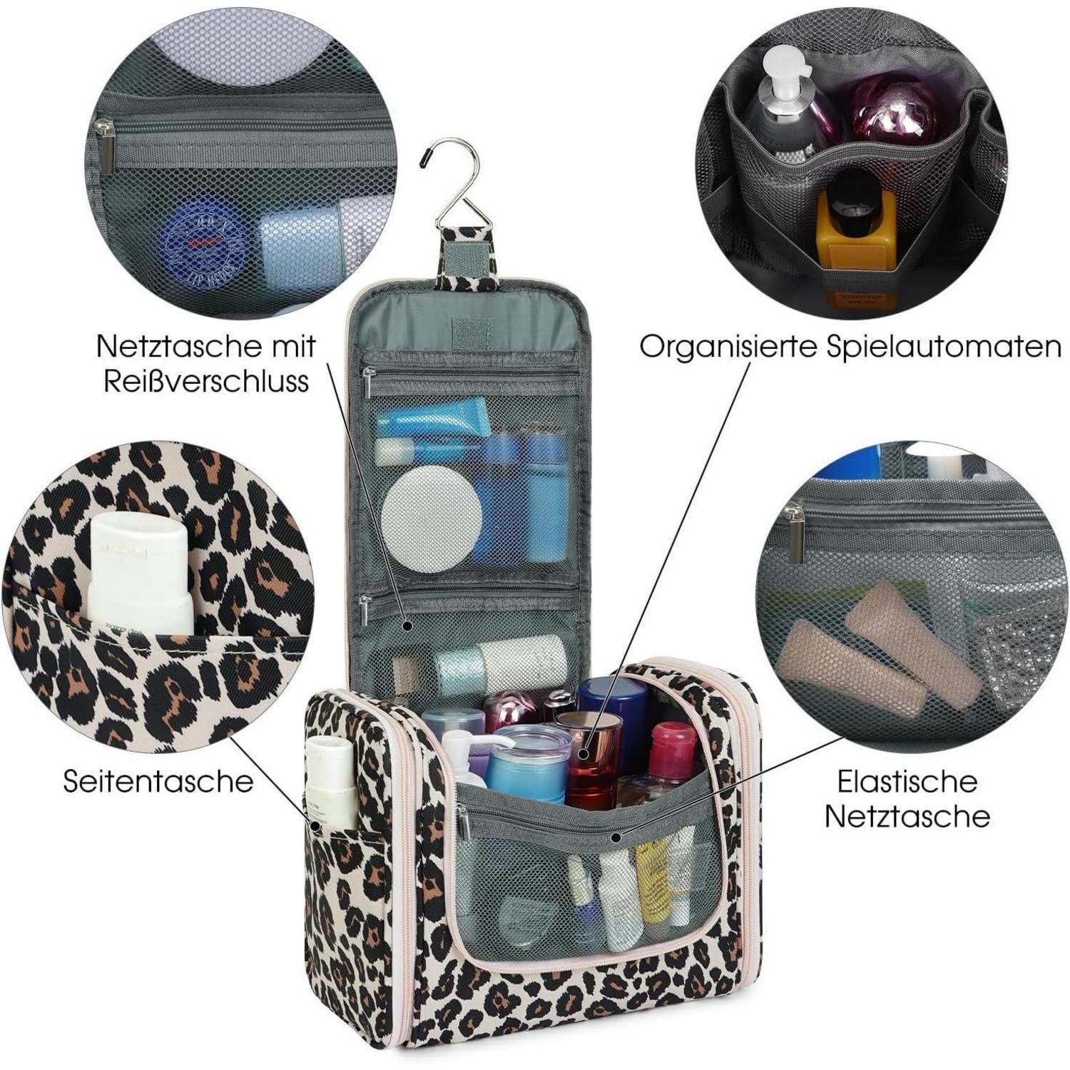 LuxusKollektion Kulturbeutel Kulturtasche Groß Waschbeutel Herren Damen Camping Reisen Rosa Leopard – Bild 2 von 5