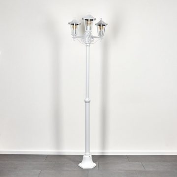 hofstein Außen-Stehlampe Wegeleuchte aus Metall/Glas in Weiß/Klar, ohne Leuchtmittel, Kandelaber, Gartenbeleuchtung IP44, 3xE27, ohne Leuchtmittel