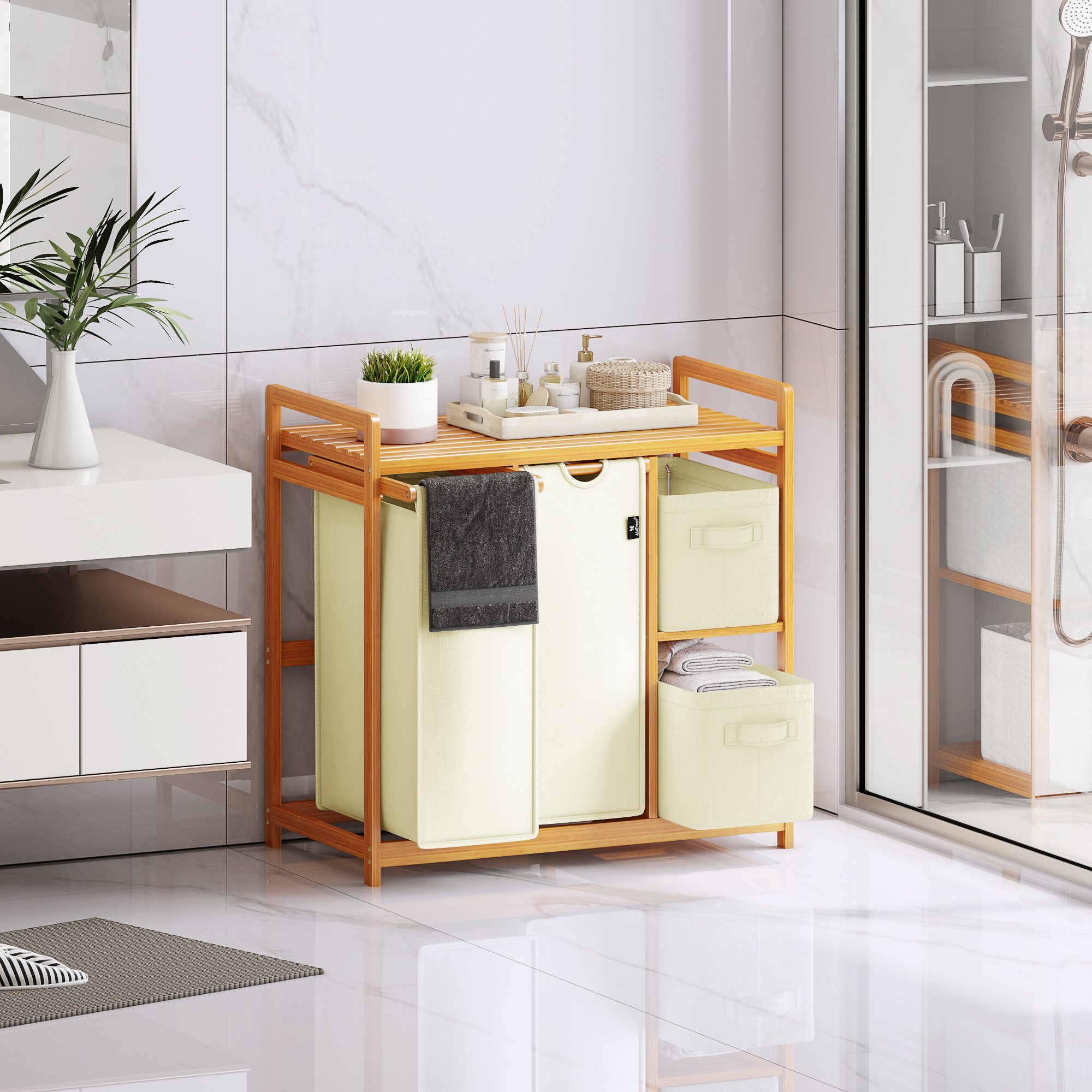 AdelDream Wäschekorb AdelDream 140L Wäschekorb mit Korb und Ablagen – Bild 5 von 5