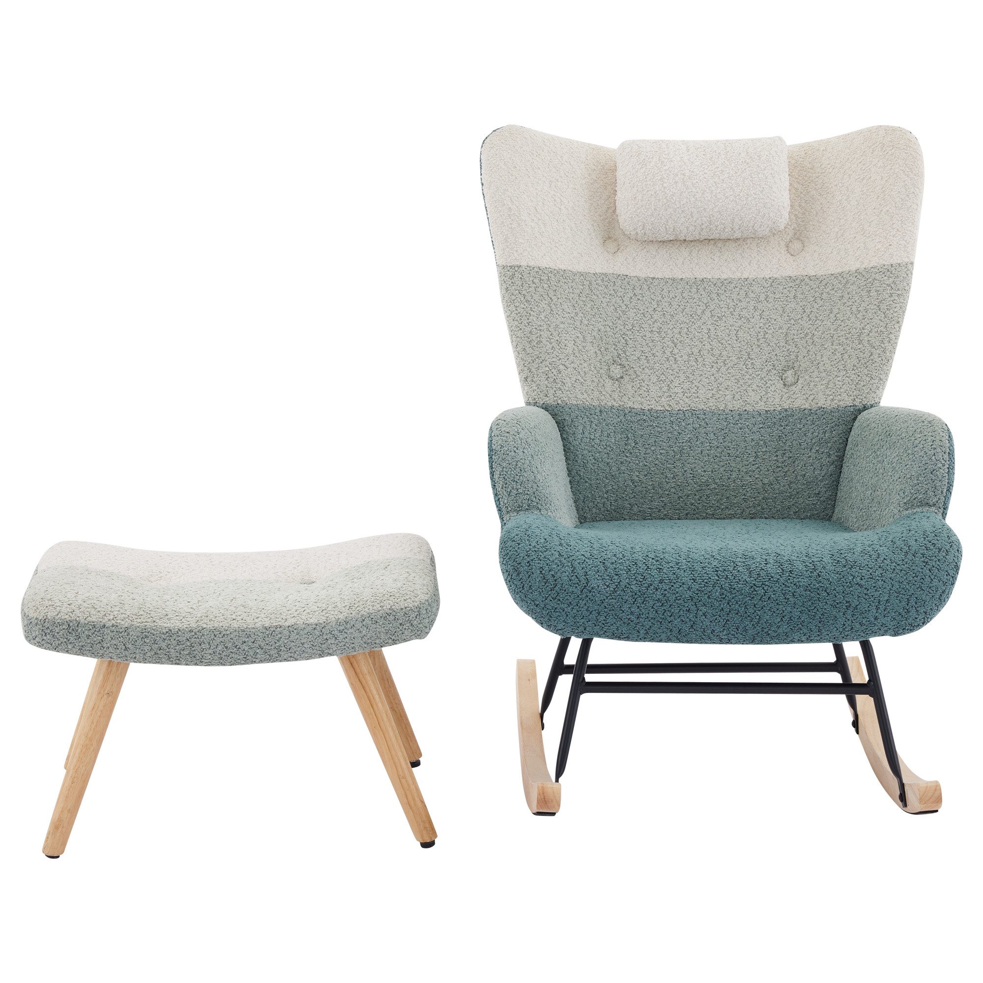Fine Life Pro Schaukelsessel Boucle-Schaukelsessel, Schaukelstuhl im bunten Patchwork-Streifen-Look