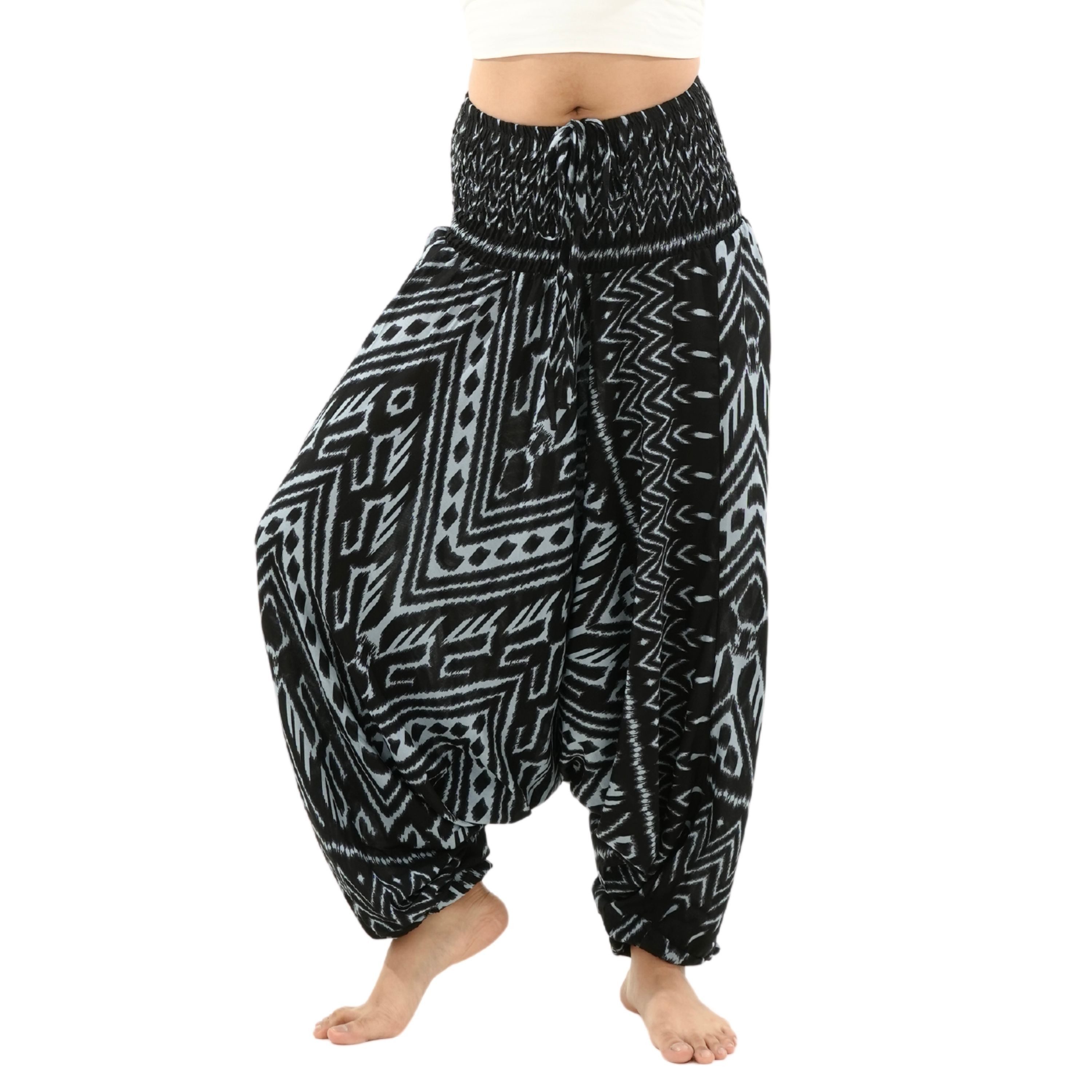 Haremshose weite Aladinhose aus 100% Viskose im Ethno Style mit breitem Gummibund