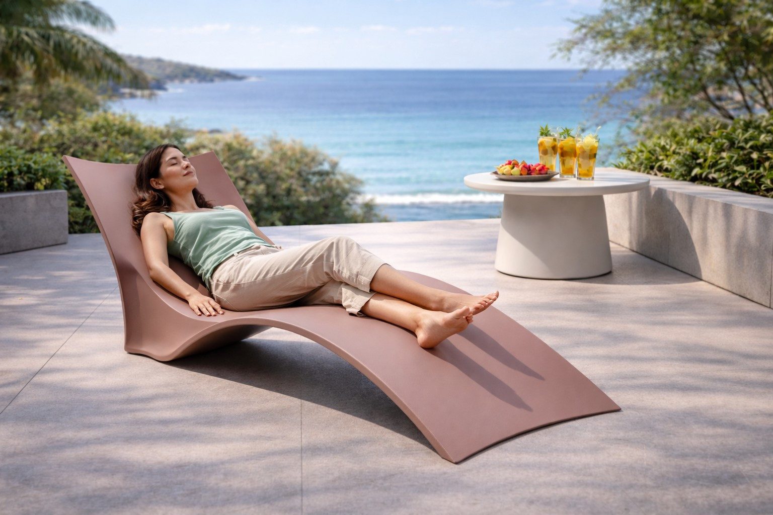 Xlmoebel Puppen Liegestuhl Ergonomische Gartenliege in Braun für entspannte Stunden, (1-tlg), Made in Europa