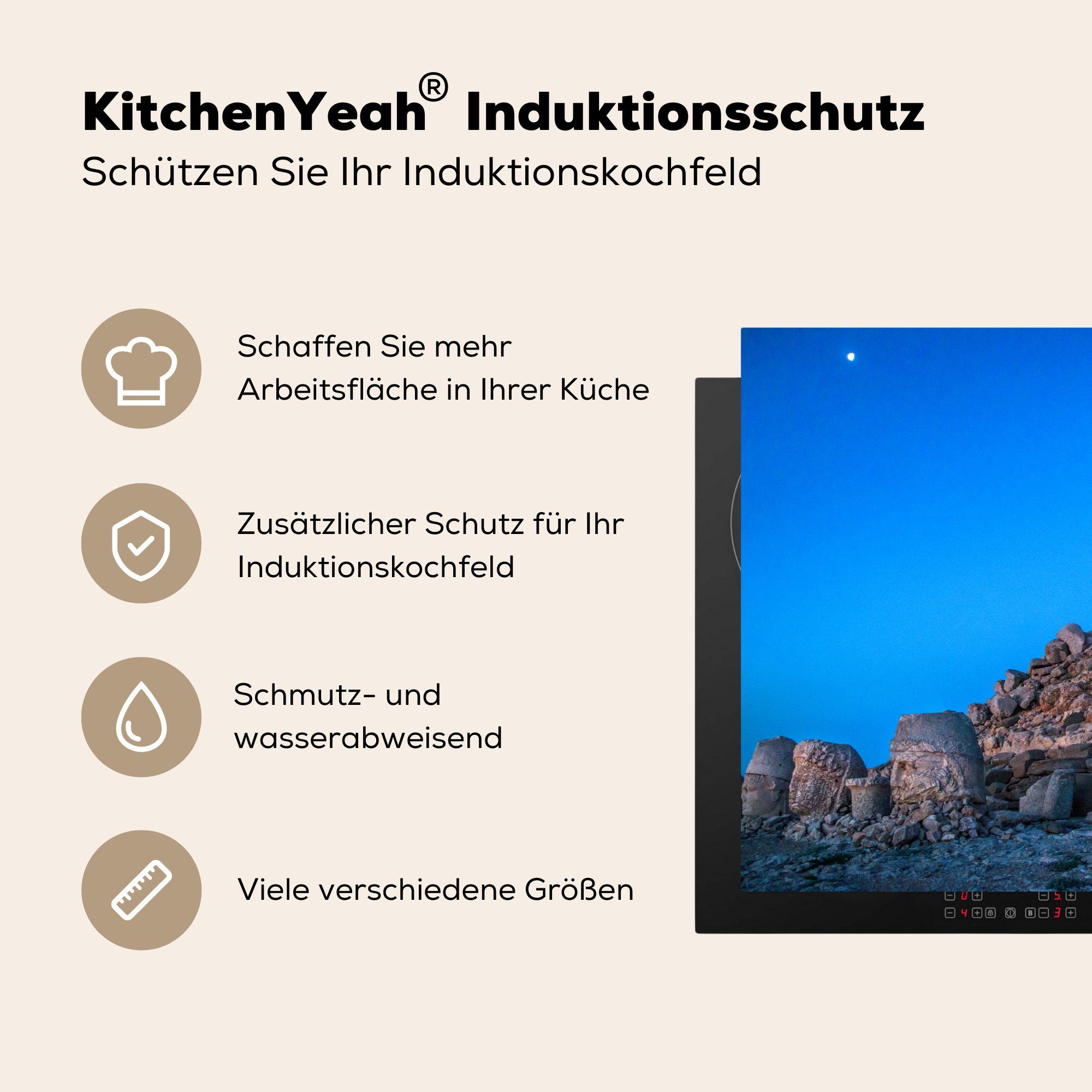 MuchoWow Herdblende-/Abdeckplatte Schutz (1 Nemrut Dağı Türkei, Dämmerungshimmel küche, der in 81x52 die für über tlg), Ceranfeldabdeckung Vinyl, cm, Induktionskochfeld