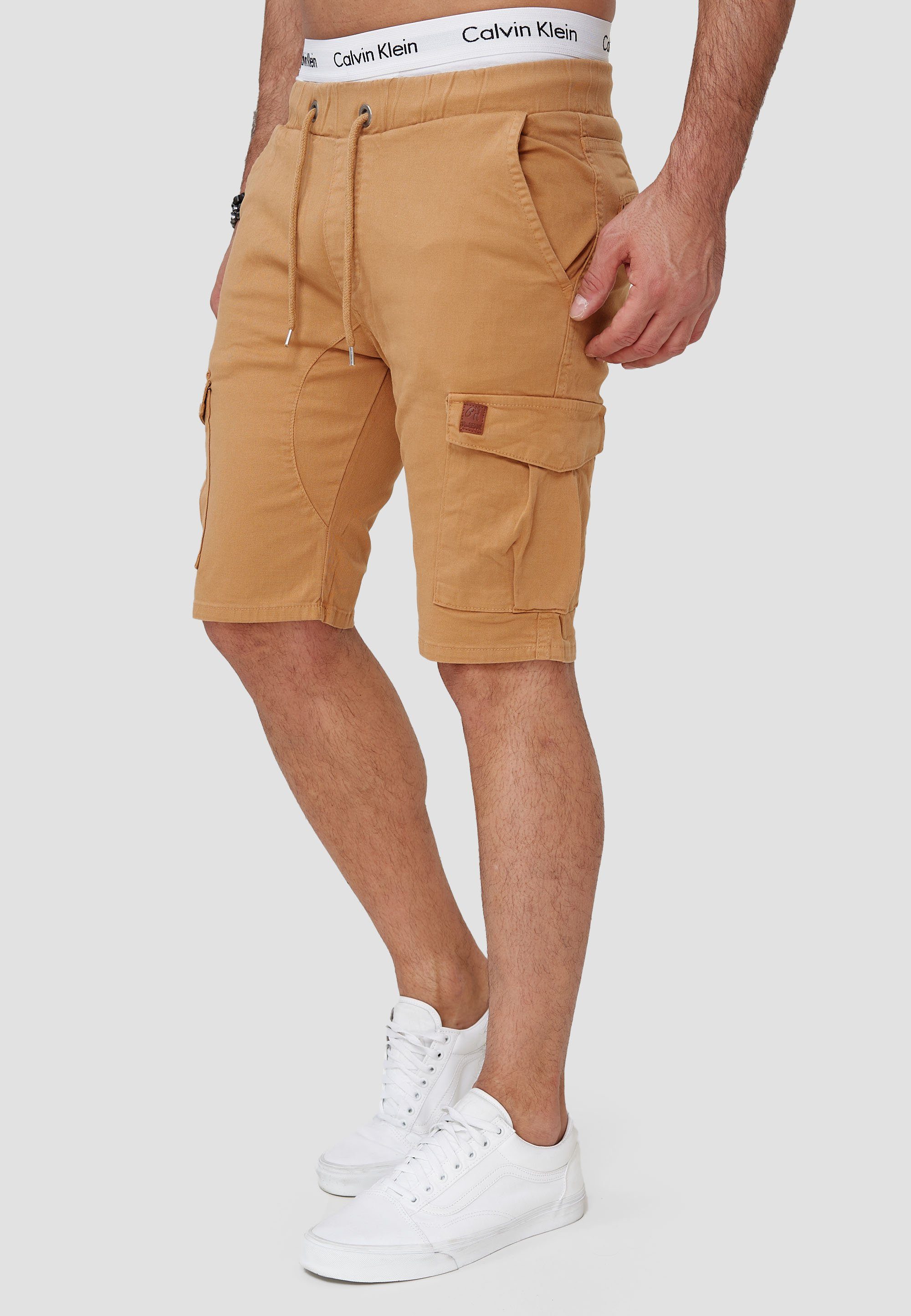 SH-3362 im (Kurze Casual OneRedox modischem Shorts Sweatpants, Hose Beige 1-tlg., Bermudas Fitness Design) Freizeit