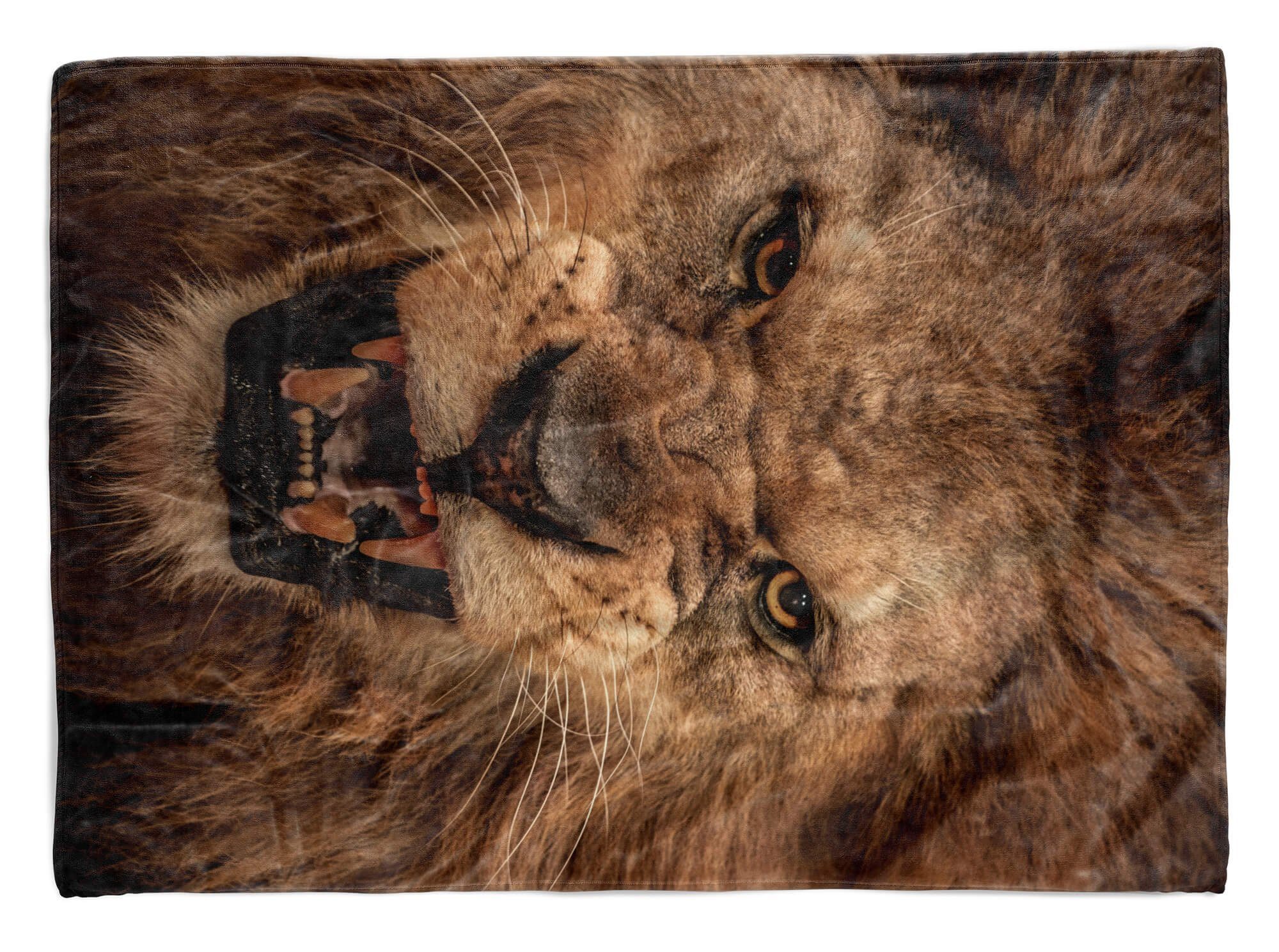 Sinus Art Handtücher Handtuch Strandhandtuch Saunatuch Kuscheldecke mit Tiermotiv Löwe Zähne bedrohl, Baumwolle-Polyester-Mix (1-St), Handtuch