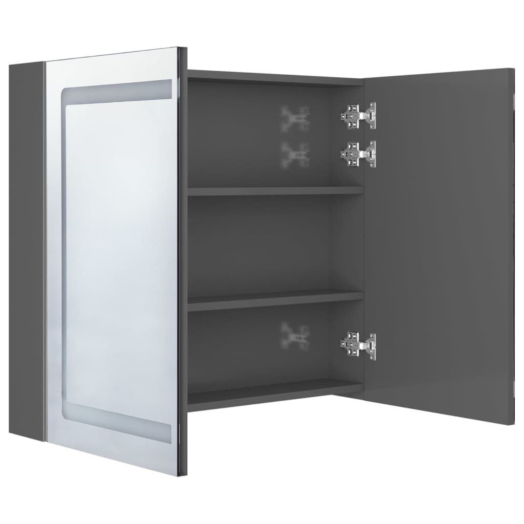 cm 80x12x68 Bad Hochglanz-Grau Grau vidaXL (1-St) Badezimmerspiegelschrank Glänzend fürs LED-Spiegelschrank