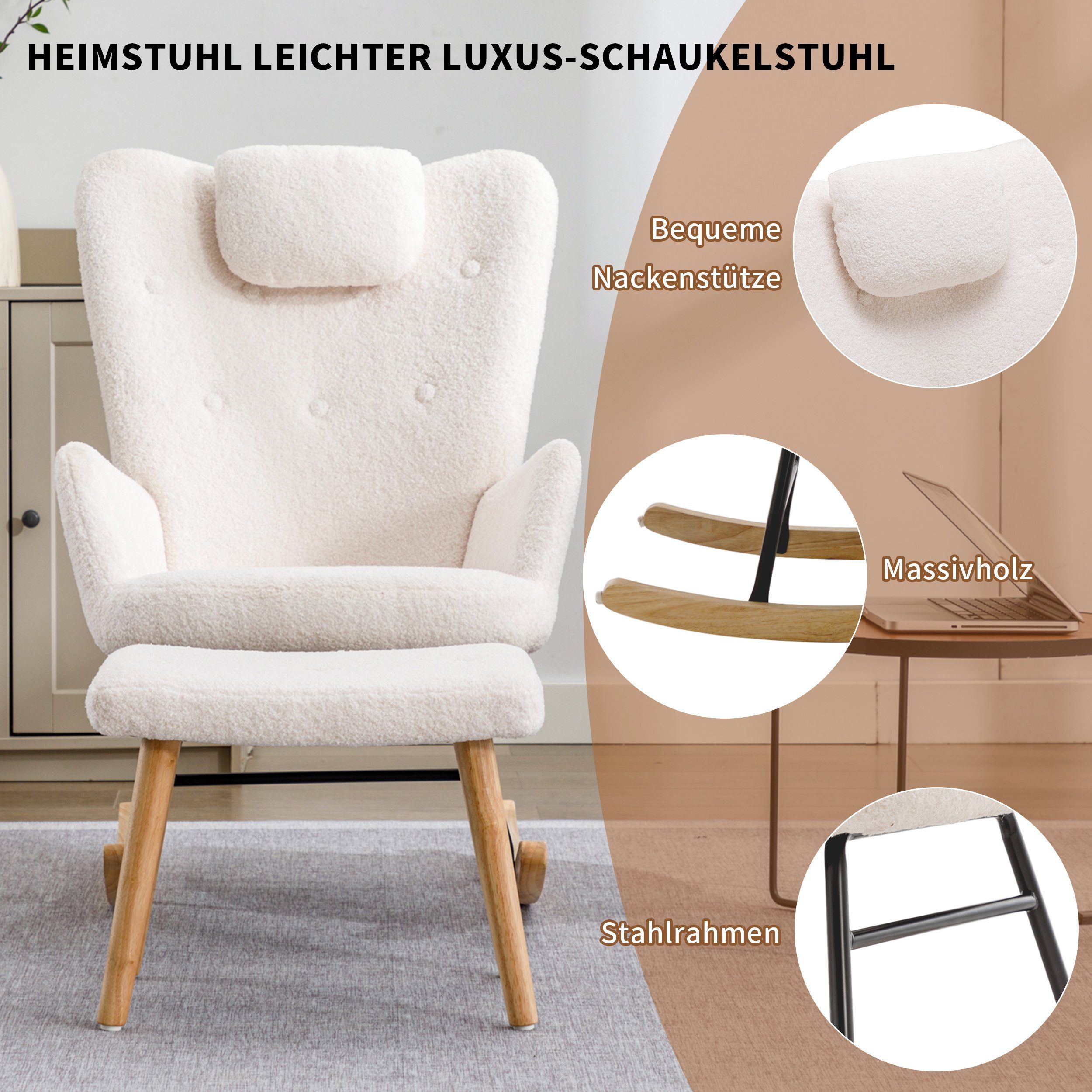 Merax Schaukelstuhl mit Teddyplüsch, Swingsessel mit Holzsockel, Schaukelse günstig online kaufen