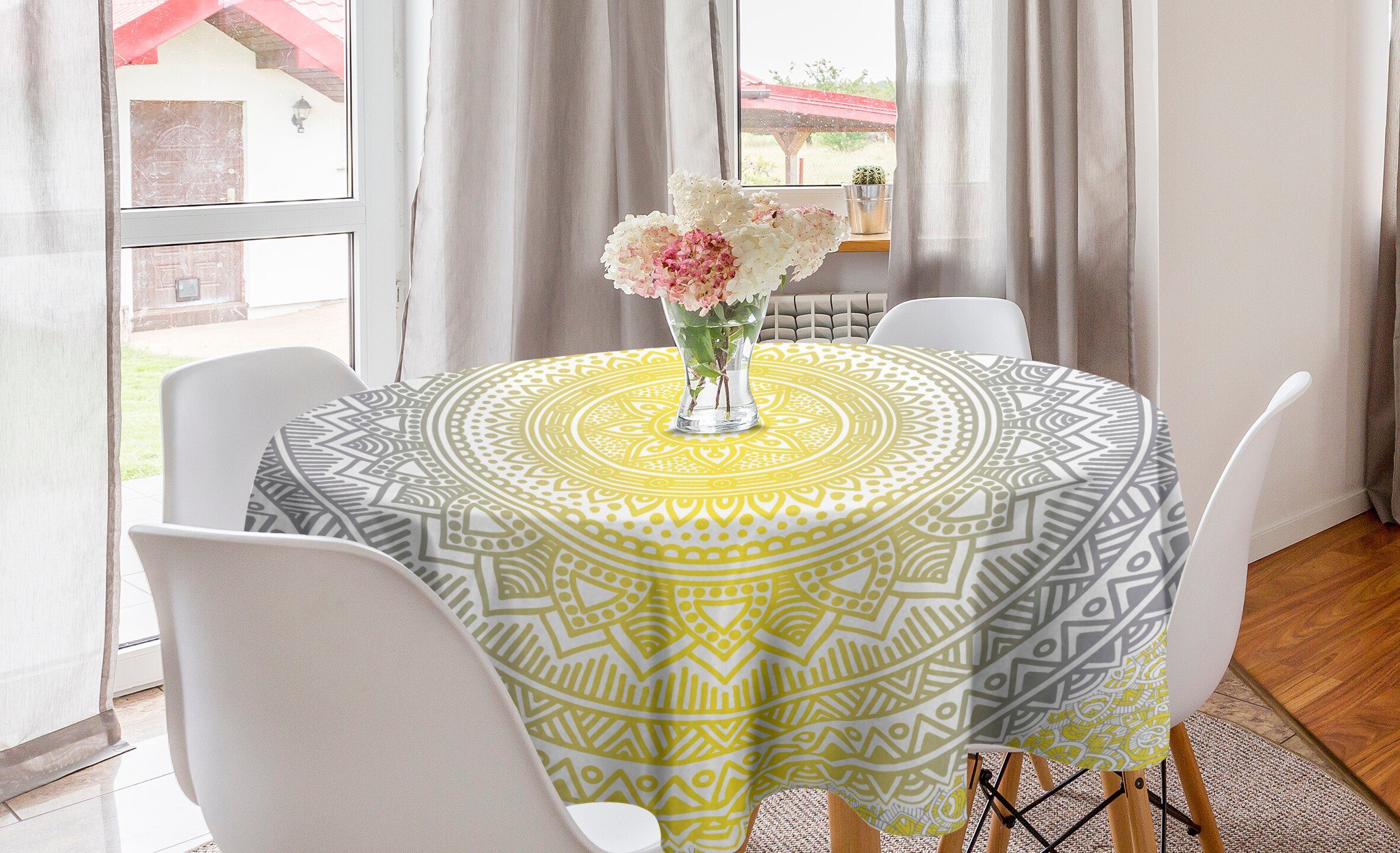 Abakuhaus Tischdecke Kreis Tischdecke Abdeckung für Esszimmer Küche Dekoration, Mandala Pale Farbige Ombre