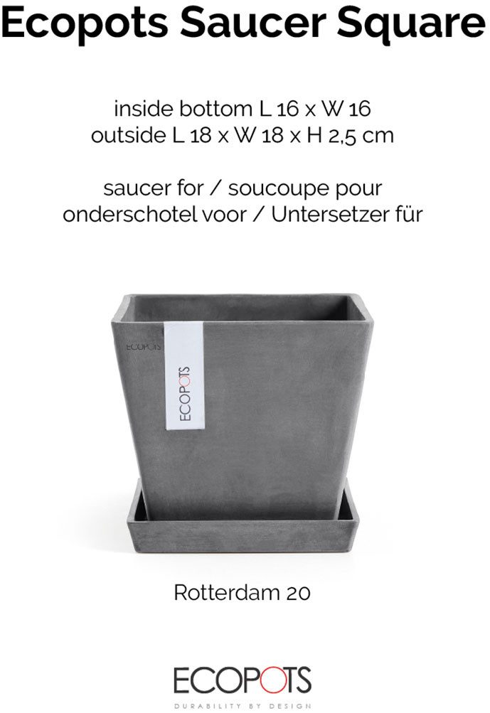 ECOPOTS Blumentopfuntersetzer SQUARE SAUCER Grey, BxTxH: 18x18x2,5 cm günstig online kaufen