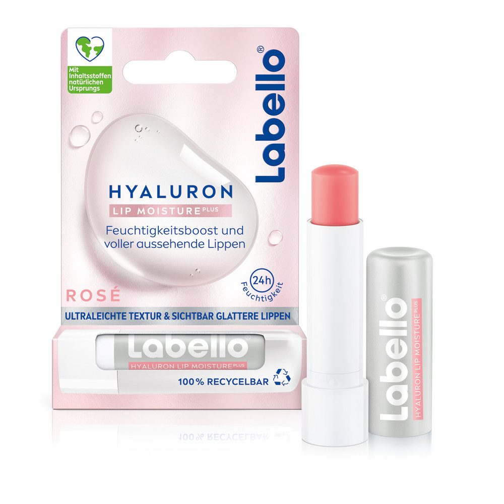 Labello Lippenpflegestift HYALURON LIP MOISTURE PLUS Lippenpflege 2x Clear + 2x Rosé, 4-tlg.