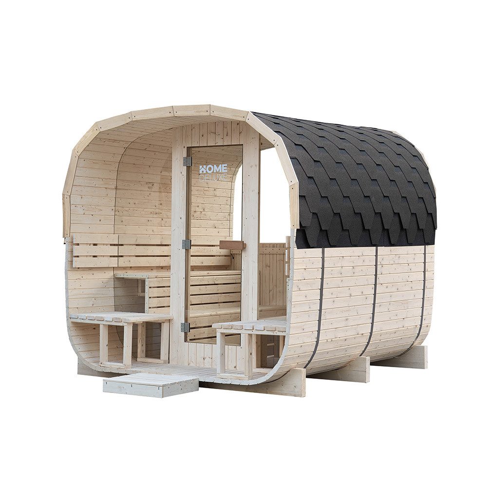 HOME DELUXE Saunahaus Gartensauna HYGGE DELUXE, BxTxH: 230 x 260 x 220 cm, 380 mm, für 4-6 Personen, inkl. 10,5 kW Saunaofen, Fasssauna, Outdoorsauna