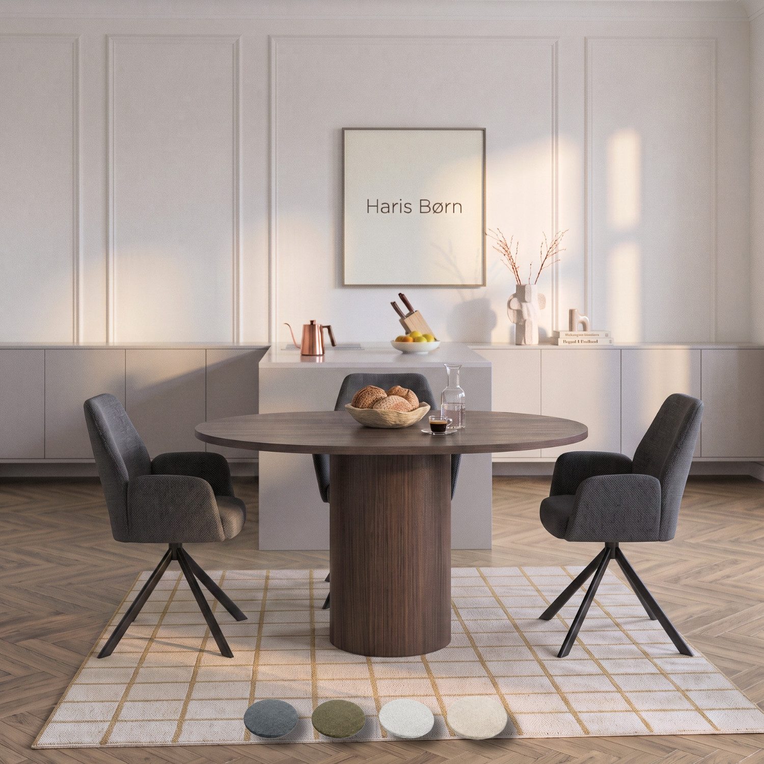 Haris Børn Esszimmerstuhl Armlehnstuhl drehbar - Polsterstühle für Esszimmer (Set, 2 St), Premium Esszimmerstühle drehbar & Esstisch Stühle - Drehstuhl