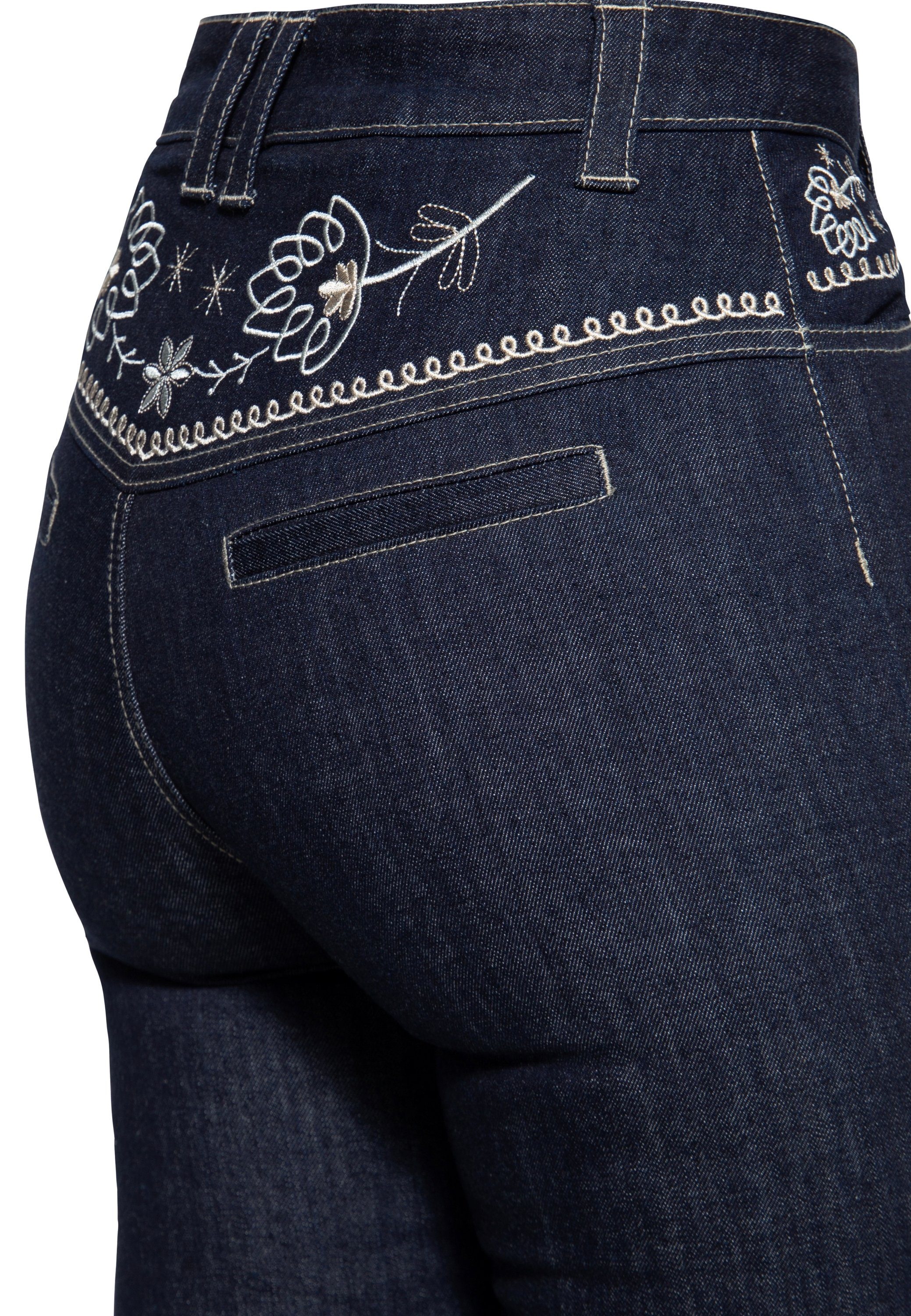 QueenKerosin Slim-fit-Jeans mit floraler Stickerei im Western-Style