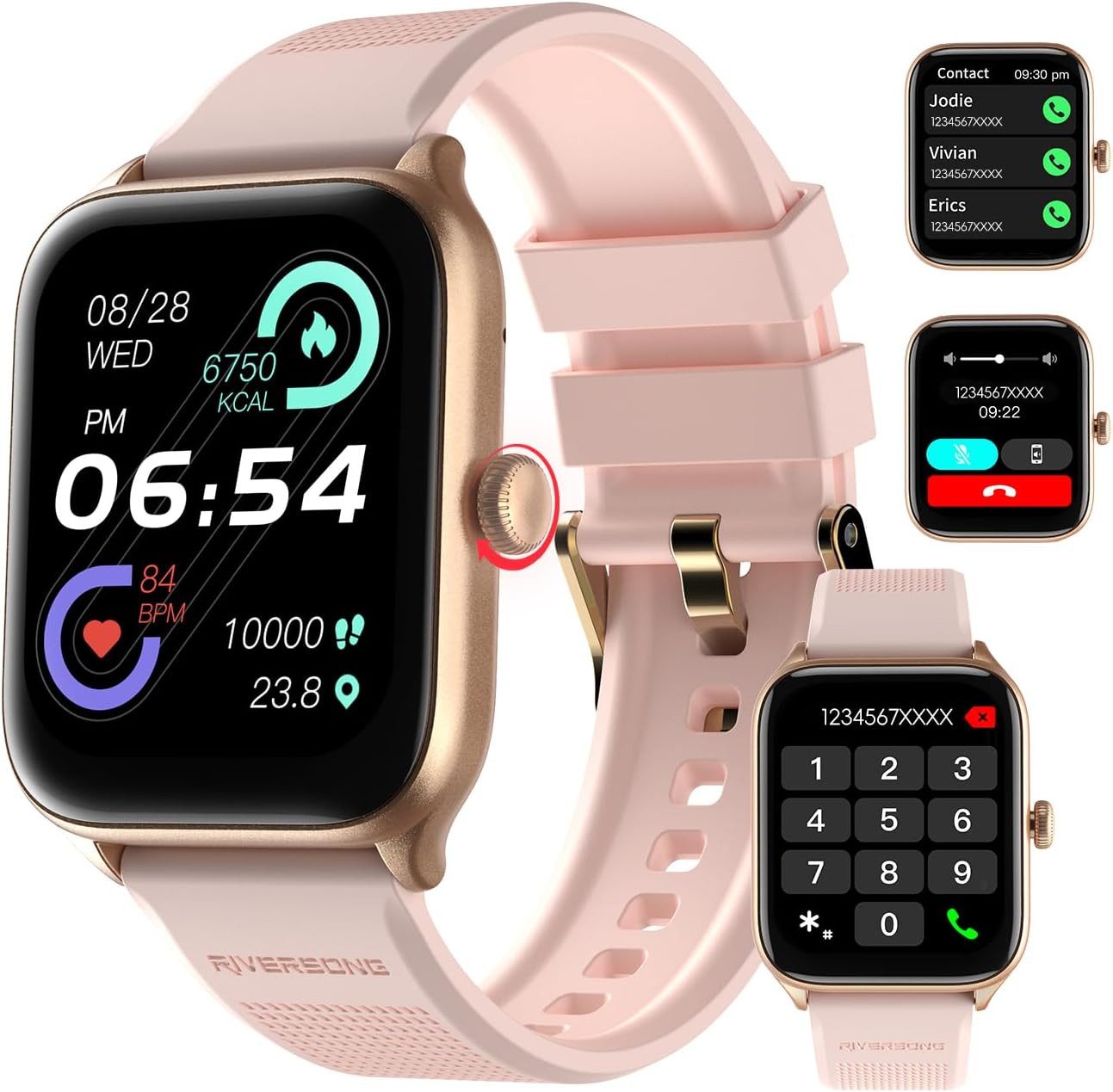 RIVERSONG Motive 6 Pro Smartwatch (4,6 cm, android ios), Elegante Smartwatch mit 1.85 Zoll Display und Gesundheitsfunktionen