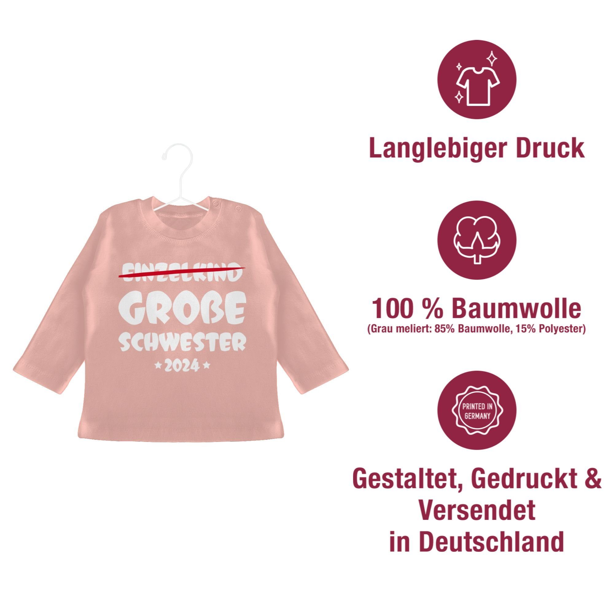 Große Bruder und Geschwister Einzelkind T-Shirt Schwester Shirtracer 1 Schwester 2024 Babyrosa