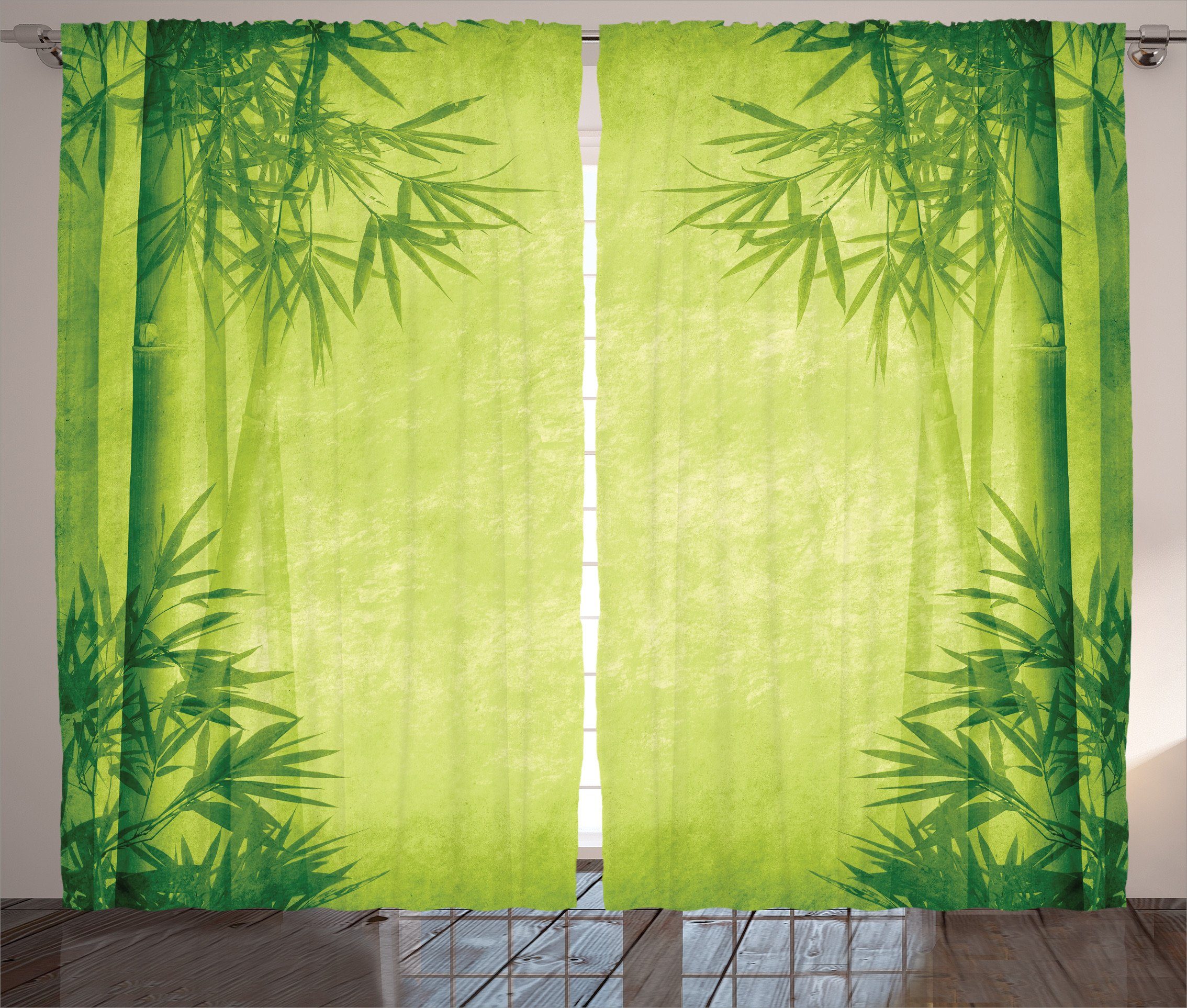 【Empfehlung】 Gardine Schlafzimmer Kräuselband Chinese Vorhang mit Fengshui Haken, und Abakuhaus, Schlaufen Grün