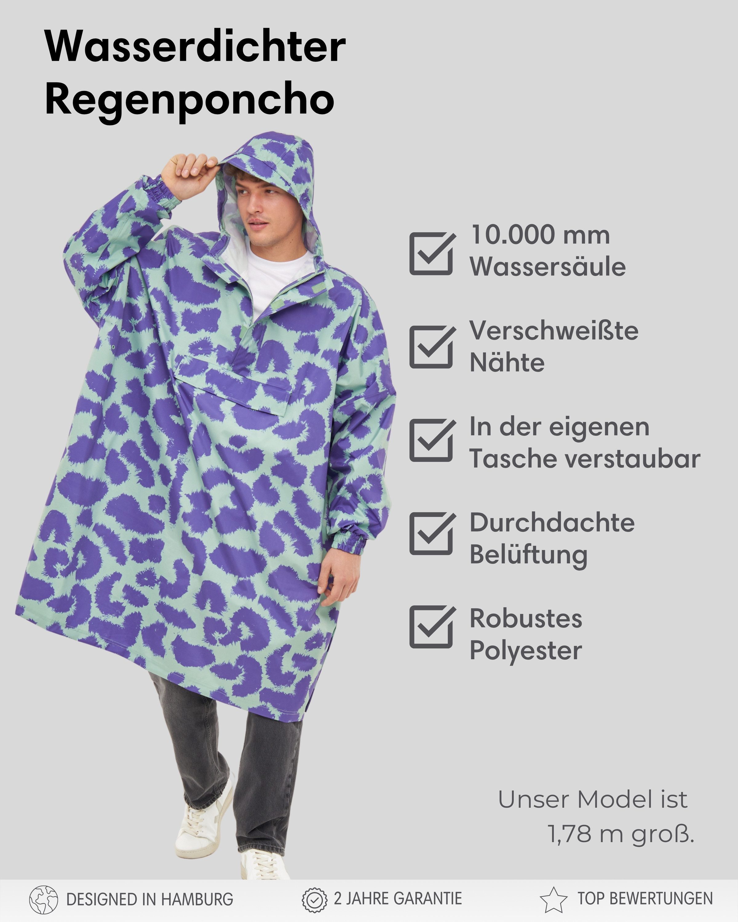 LARKSON Regenponcho Lykke Regenponcho, Wassersäule 10.000 mm (1-St) Wasserdichtes Regencape mit verschweißten Nähten – Bild 2 von 5
