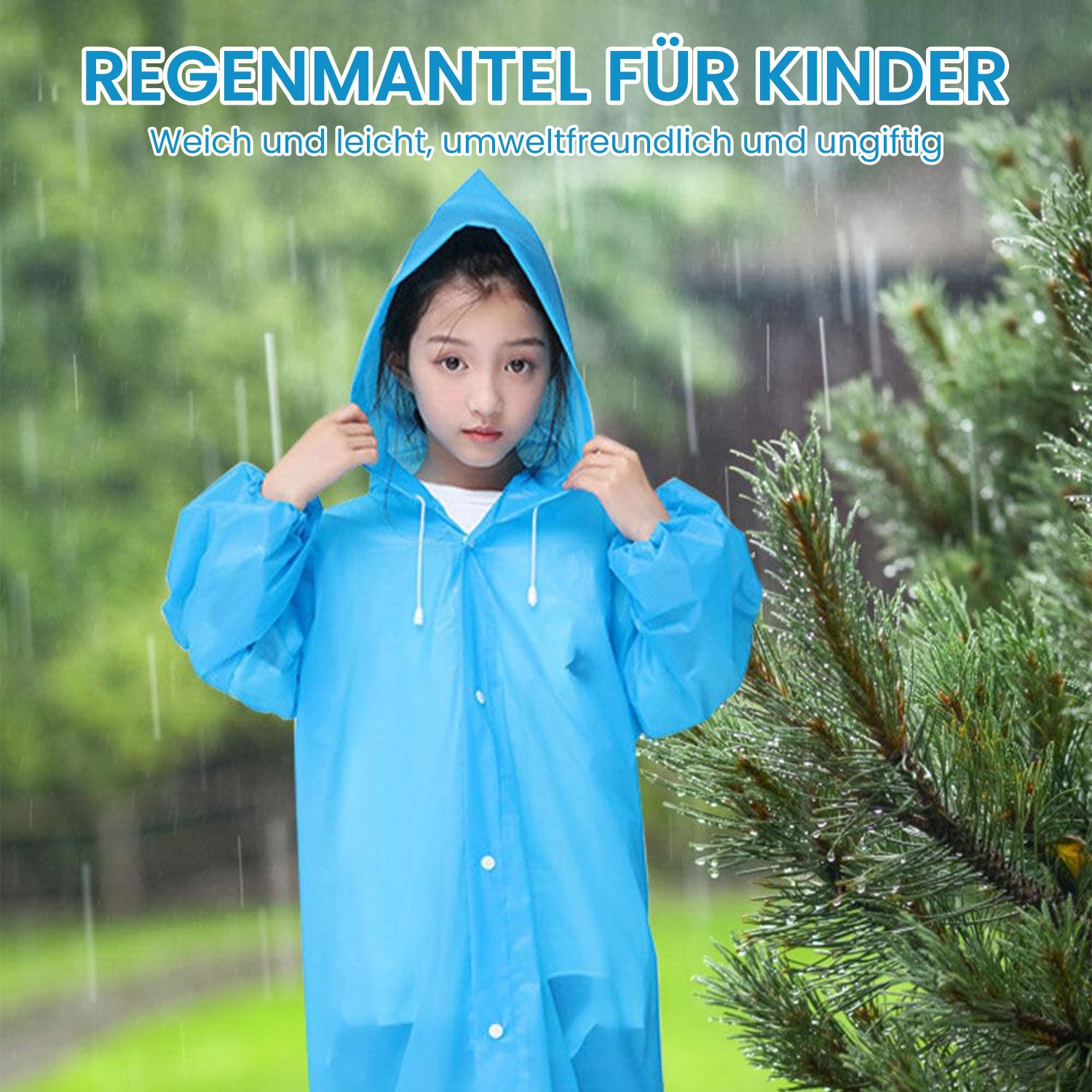 Refttenw Regenjacke Kinder Wasserdicht Regenmantel Wiederverwendbarer mit Kapuze (2-St) in Unifarbe