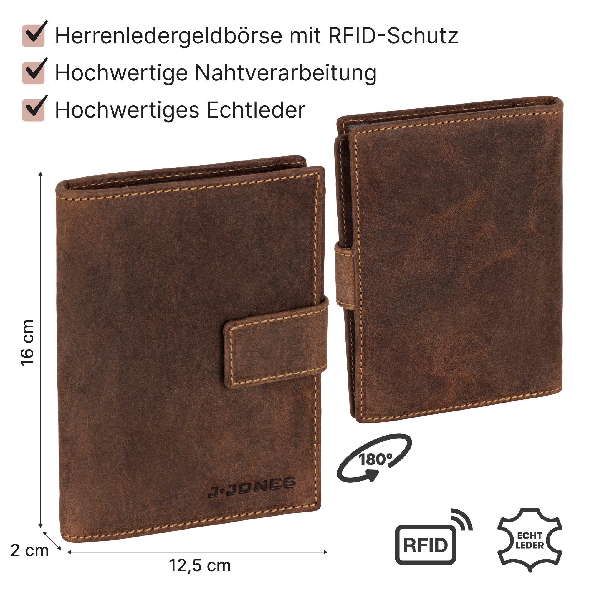 J.Jones Geldbörse Herren Leder Brieftasche RFID große Geldbörse Reisepass Geldbeutel, RFID Schutz – Bild 4 von 5