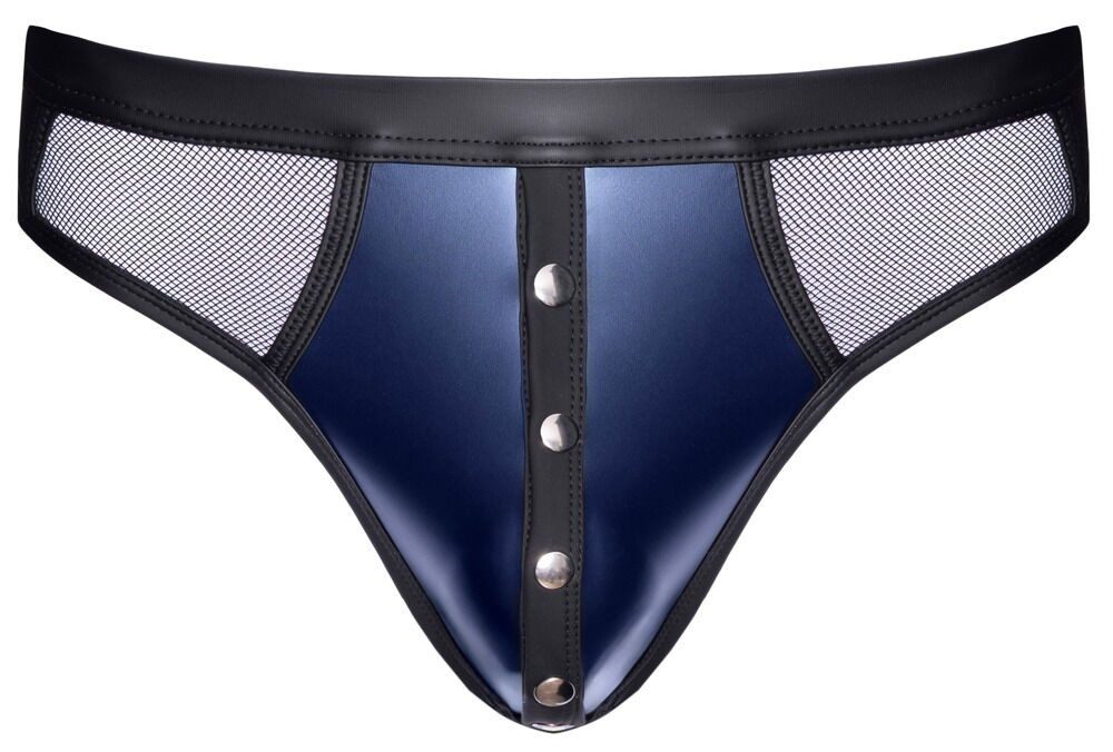 String String mit Druckknöpfen halb transparent Netz und Wetlook - schwarz, b