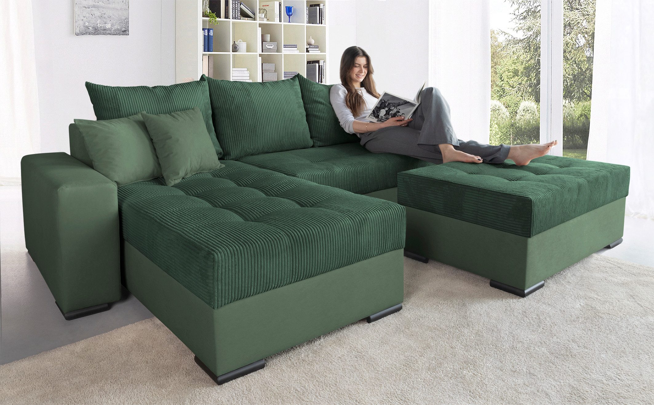 COLLECTION AB Ecksofa Josy L-Form, B: 214 cm in Cord, Cord-Mix, mit Bettfunktion, Bettkasten & 2 Zierkissen, Federkern