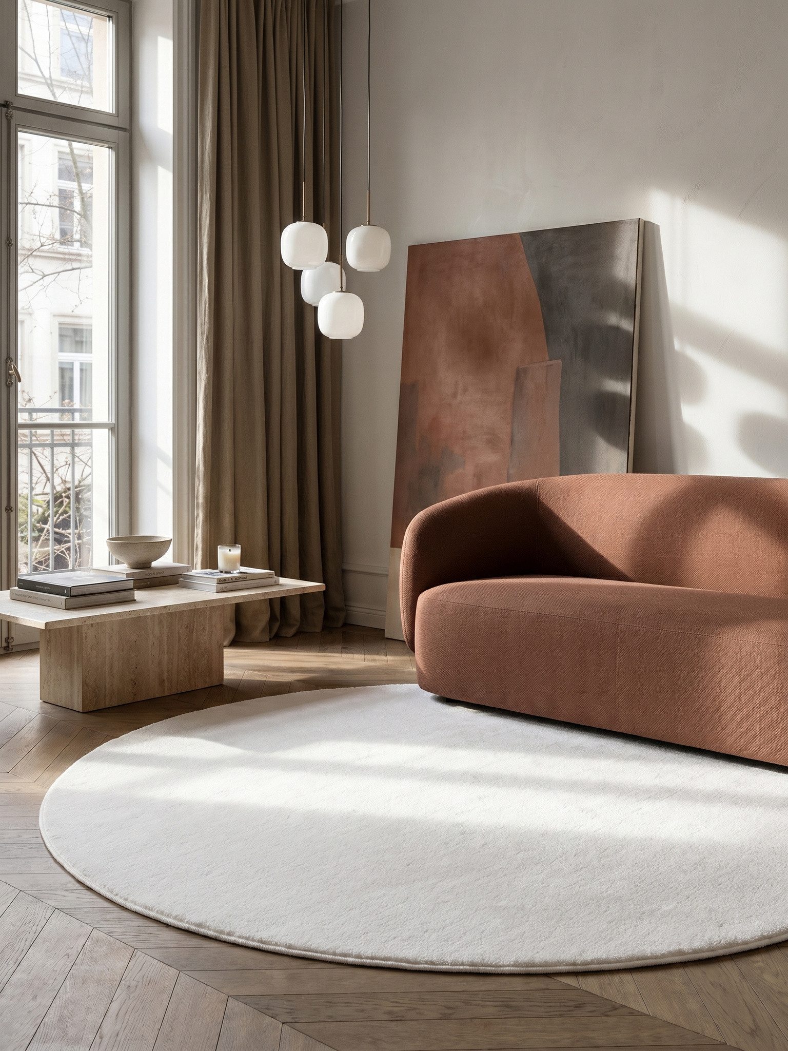 KADIMA DESIGN Teppich NECKAR Wohnzimmer Waschbar Schlafzimmer Wohnzimmerteppich Modern Uni, Rund, Höhe: 22 mm, Weiß, 200x200 cm, Strapazierfähig Fußbodenheizung Waschbar
