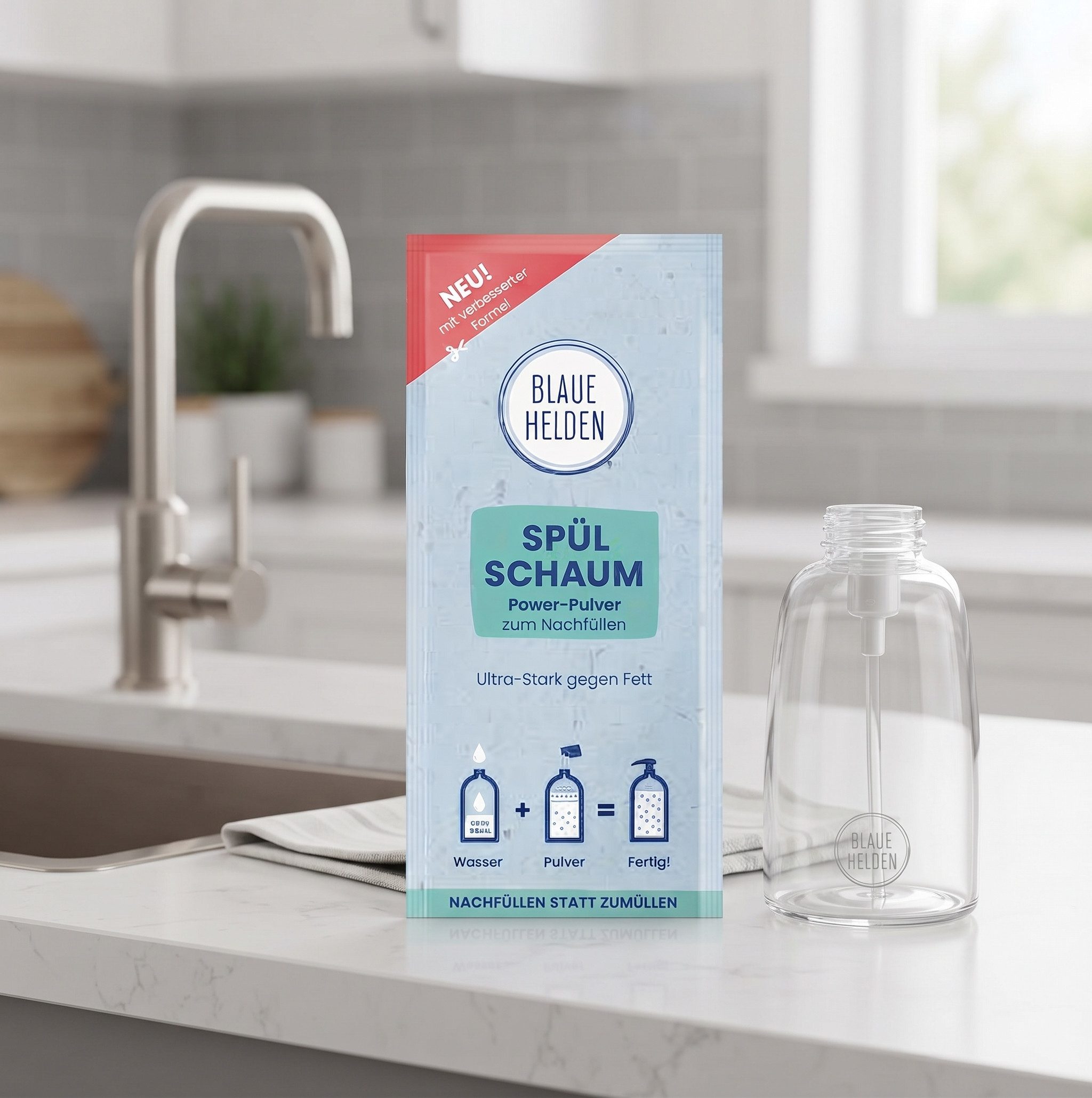 BÜBCHEN Blaue Helden Spülschaum Power-Pulver Geschirrspülmittel