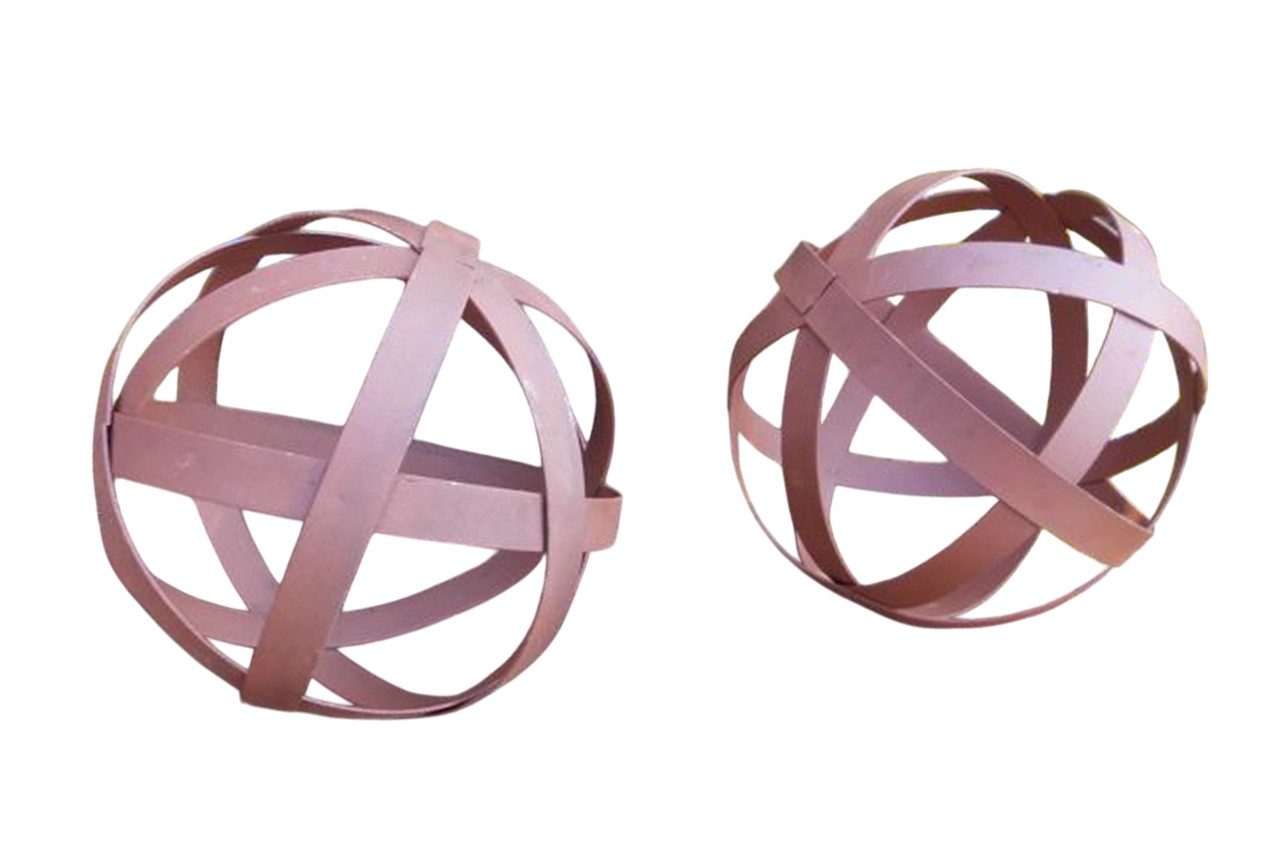 Deko-Impression Dekofigur Kugeln Deko-Kugeln Flacheisen Gitterkugeln massiv Rostfarben je 12 cm (2 St)
