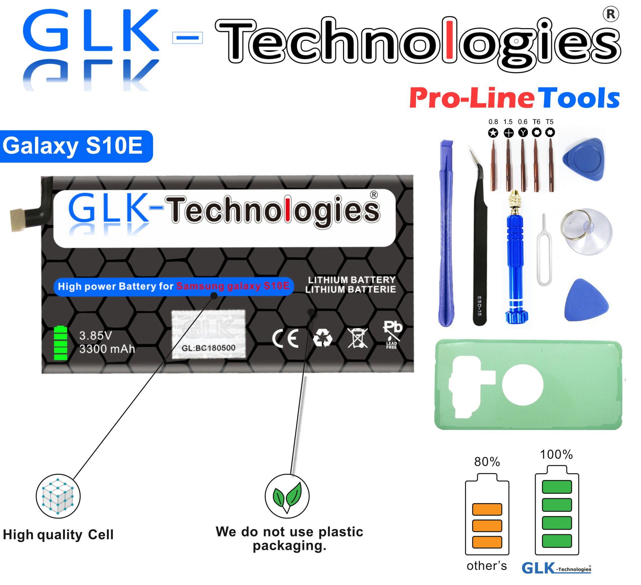 GLK-Technologies High Power Ersatzakku kompatibel mit Samsung Galaxy S10e G970F EB-BG970AB Smartphone-Akku 3300 mAh (3,85 V)