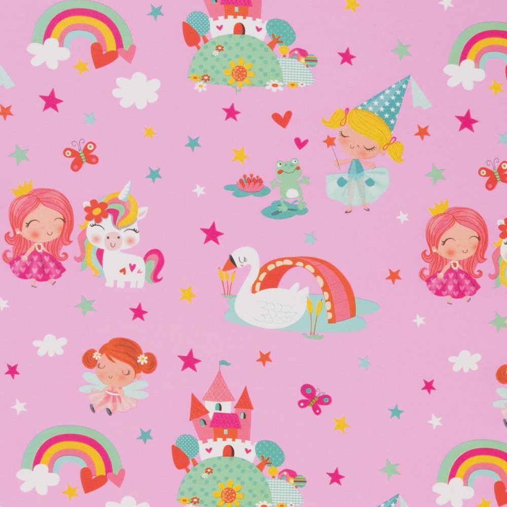 Star Geschenkpapier, Geschenkpapier kleine Prinzessin mit Einhorn 70cm x 2m Rolle rosa