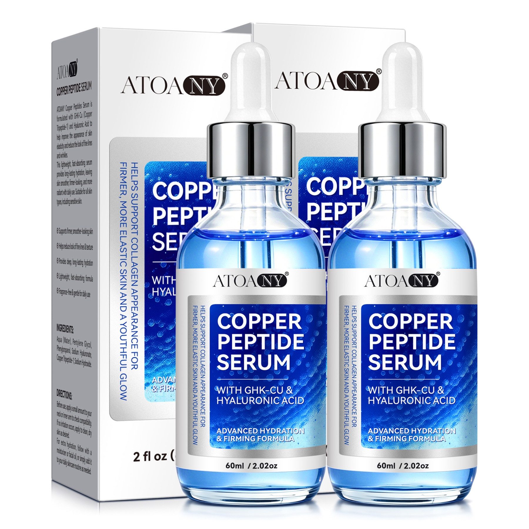 P-Beauty Cosmetic Accessories Gesichtsserum Kupferpeptid Copper Peptide Serum GHK-CU Hyaluronsäure Anti Aging, 2-tlg., Falten, Fatigue/Müdigkeit, Festung, Flüssigkeitszufuhr