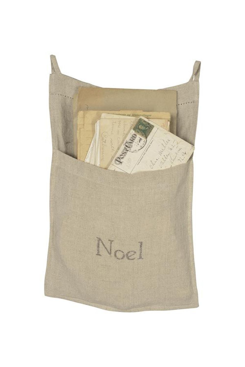 Jeanne d´Arc living Weihnachtskarte Organizer NOEL aus Leinen – romantischer Wandbeutel im Shabby Chic, Handarbeit