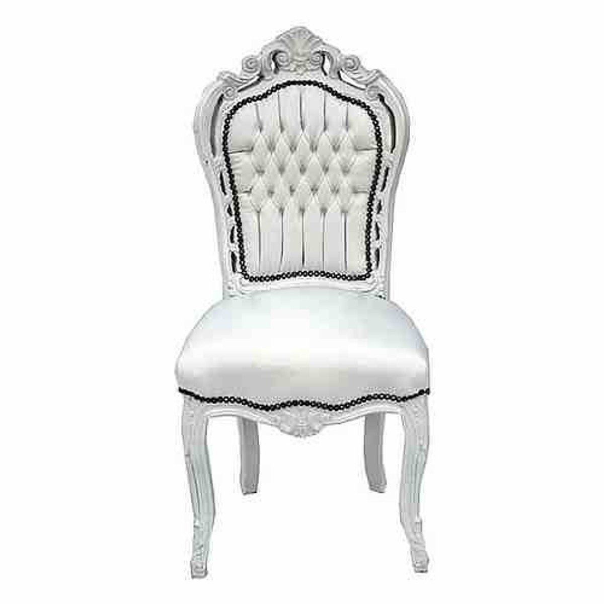 Casa Padrino Esszimmerstuhl Barock Esszimmer Weiß/Weiß Möbel - Lederoptik Stil Stuhl Antik