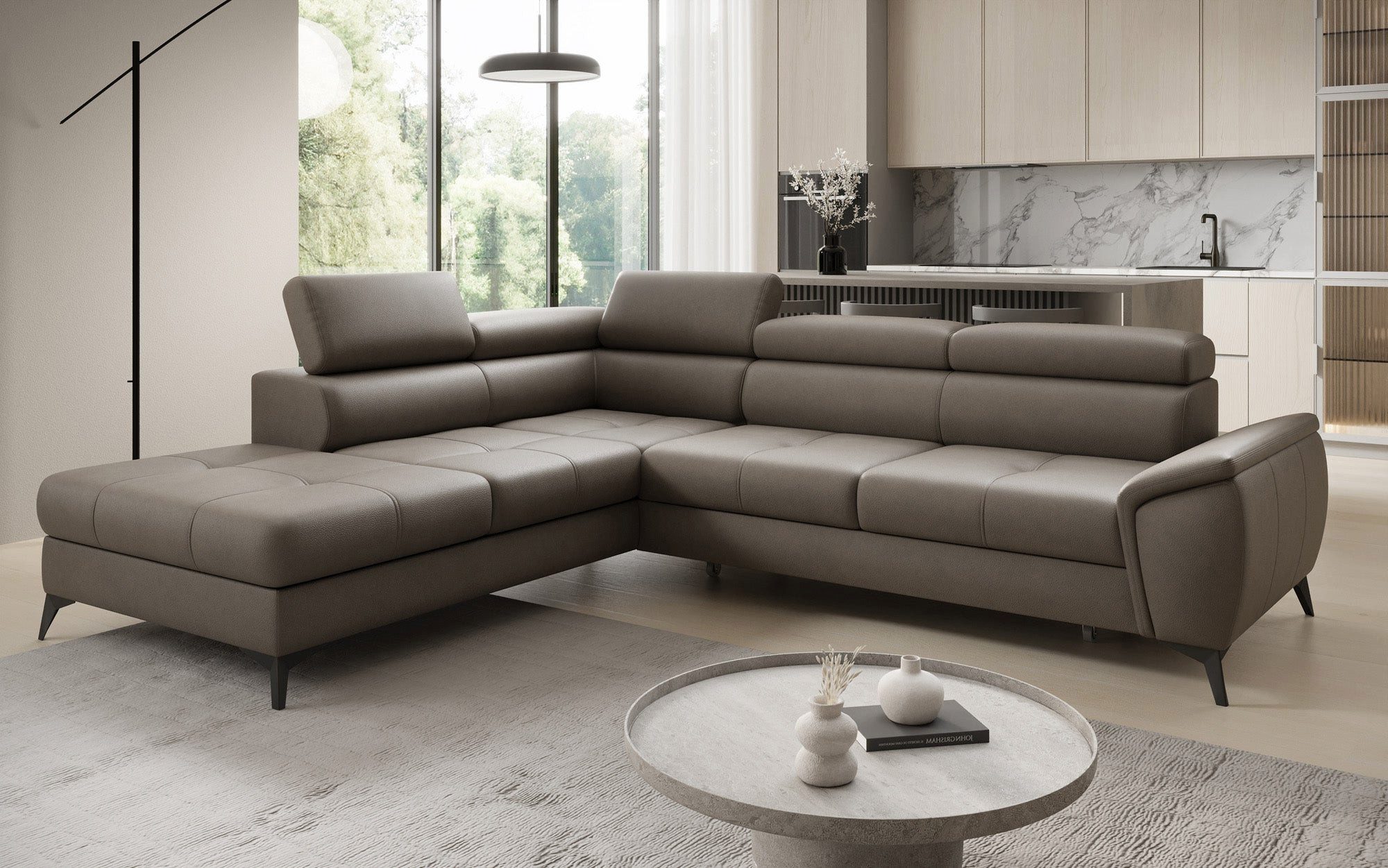 Luxusbetten24 Schlafsofa Designer L Sofa Aveline in Echtleder, mit Schlaffunktion und Stauraum