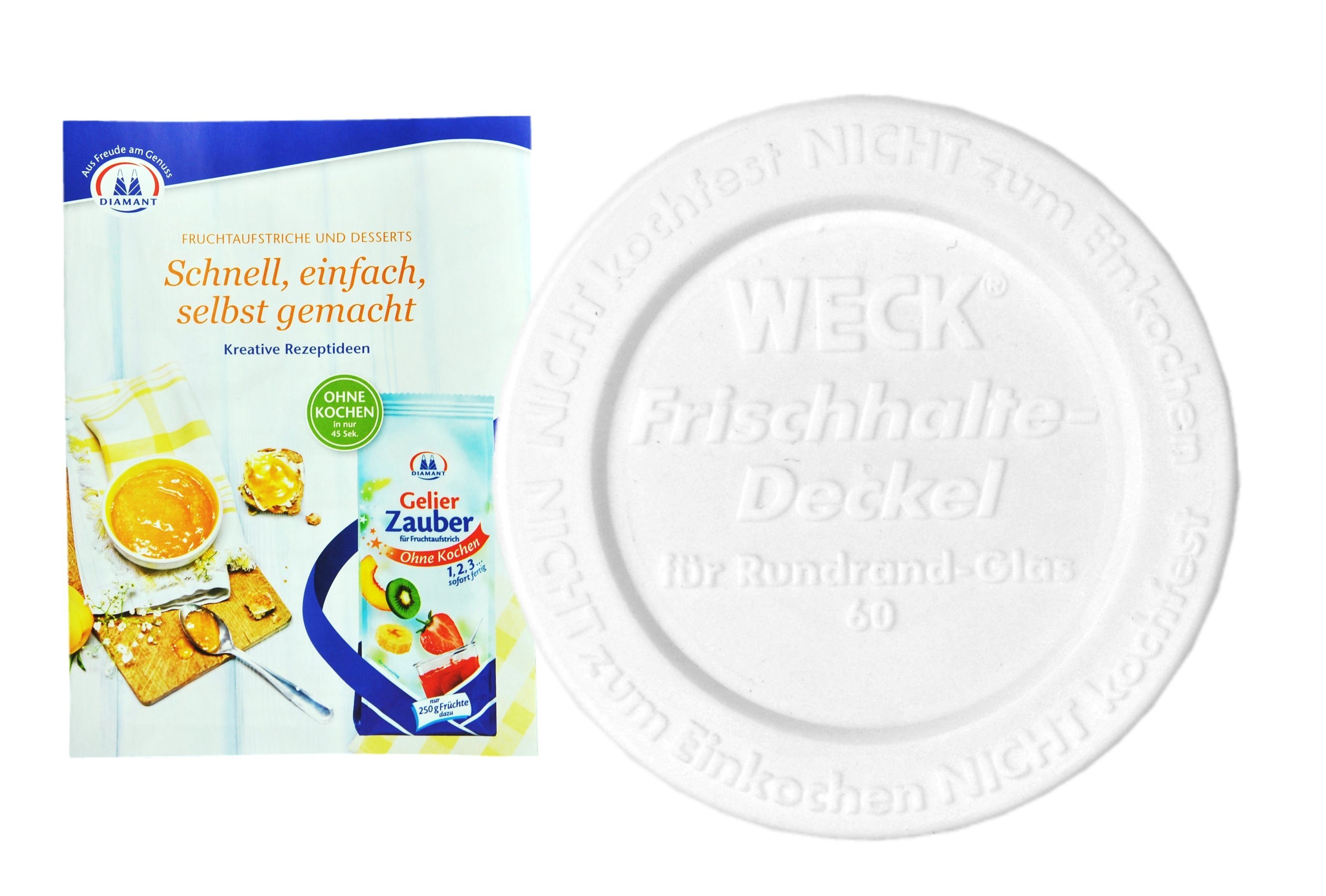 MamboCat Einmachglas Weck Frischhaltedeckel 60mm incl. Gelierzauber Rezeptheft, Kunststoff