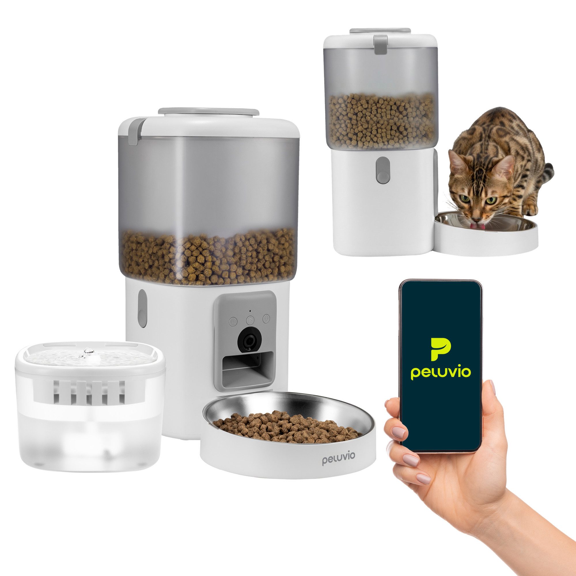 Peluvio Katzen-Futterautomat FEAST CAT, 2in1 Futterautomat+Trinkbrunnen/App+3MP Kamera/Notstrom