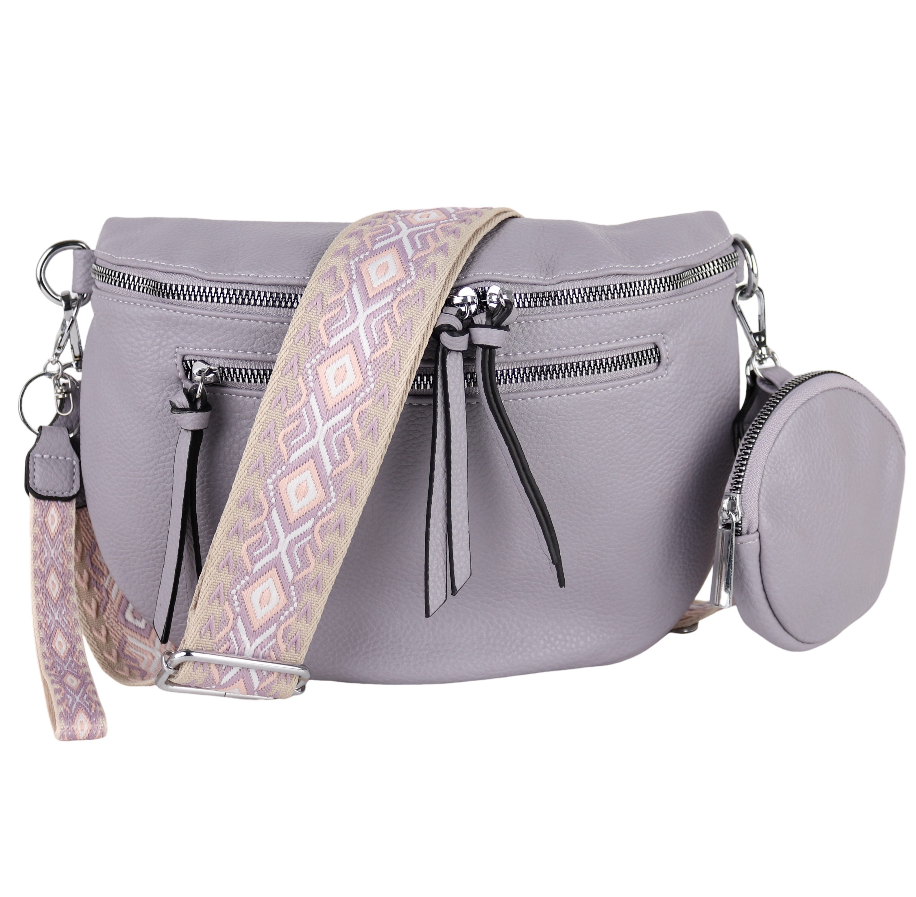 MIRROSI Bauchtasche Damen Taschen, Umhängetasche, Brusttasche, 30x20x9cm Veganes Leder (Schultertasche für jeden Anlass, (dazu 1x Schlüsselband und 1x Münzenbeutel), Crossbody Bag, Bohemian gemusterten& verstellbaren Schulterriemen