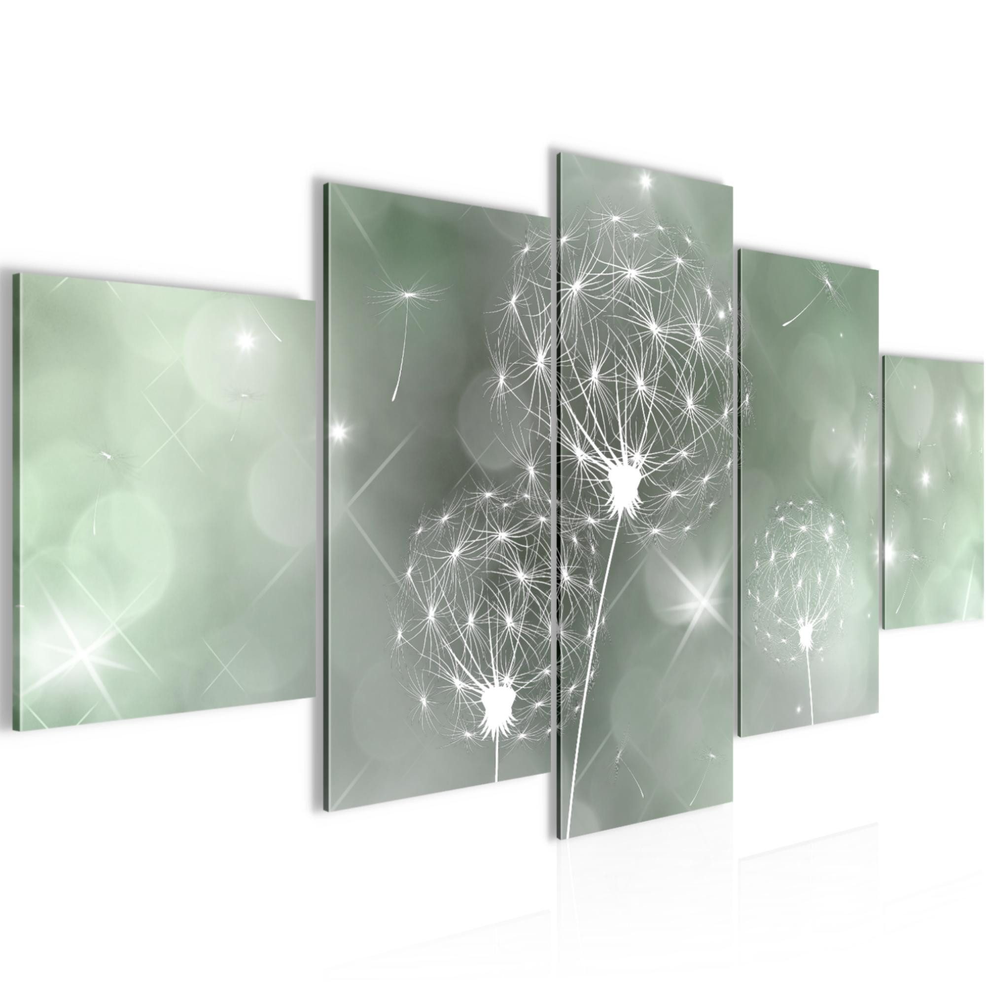 Runa Art Wandbild Blumen Pusteblume Bild auf Vlies Leinwand Deko Abstrakt Grün 206752a, 100L x 50B cm
