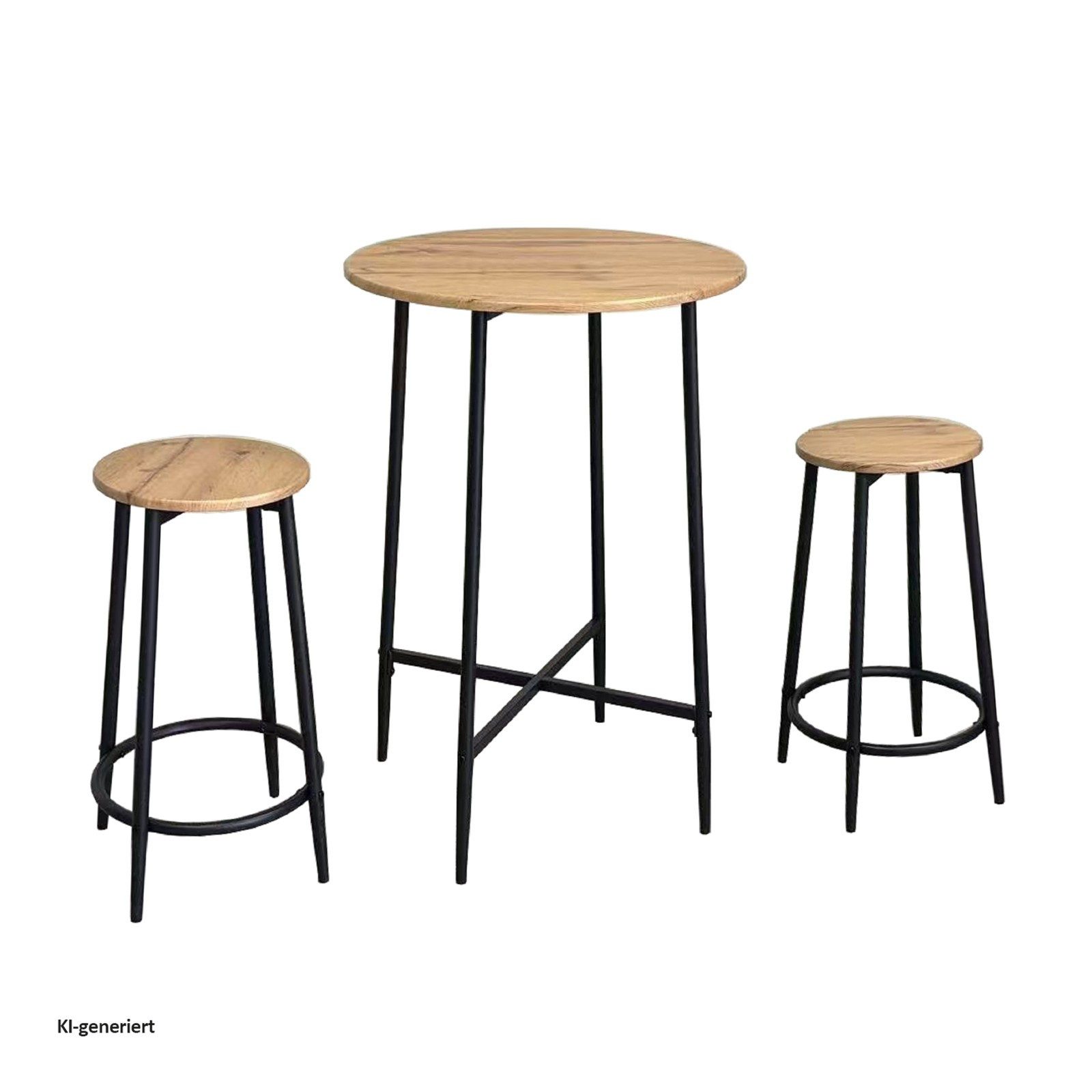 HTI-Living Bargruppe Bartisch rund mit 2 Hockern Elias Artisaneiche, (Set, 3-tlg., 1 Bartisch, 2 Barhocker), 3-teilige Tischgruppe für Küche, offenen Wohnbereic – Bild 2 von 2