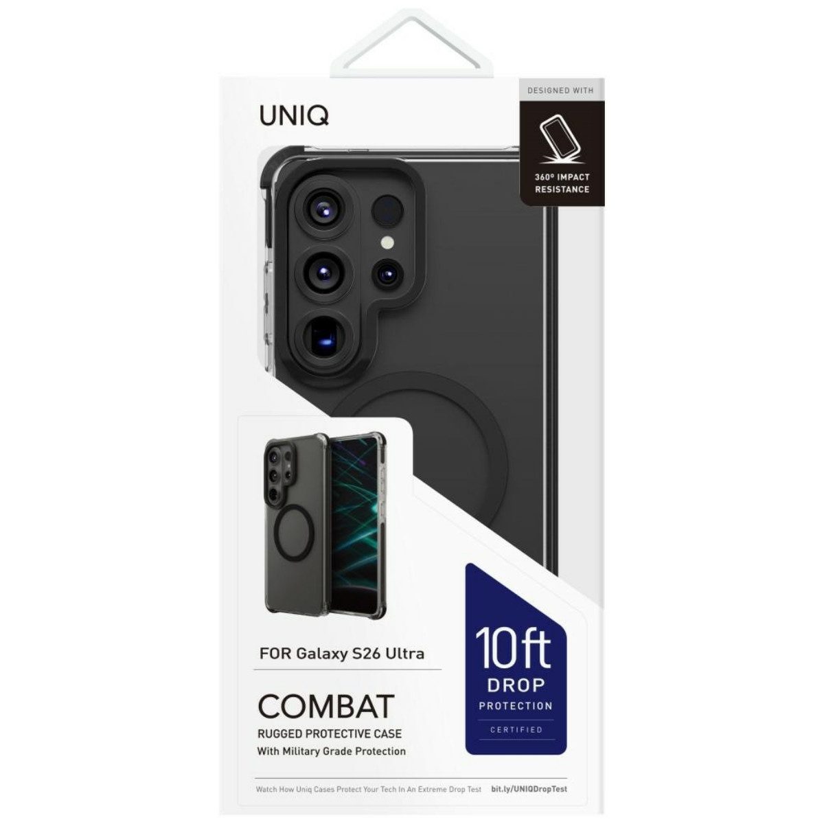 UNIQ Handyhülle Combat für Samsung Galaxy S26 Ultra mit Magclick Schwarz Schutzhülle 6,9 Zoll, ShockSorb-Technologie fängt Aufprallkräfte besonders effizient ab