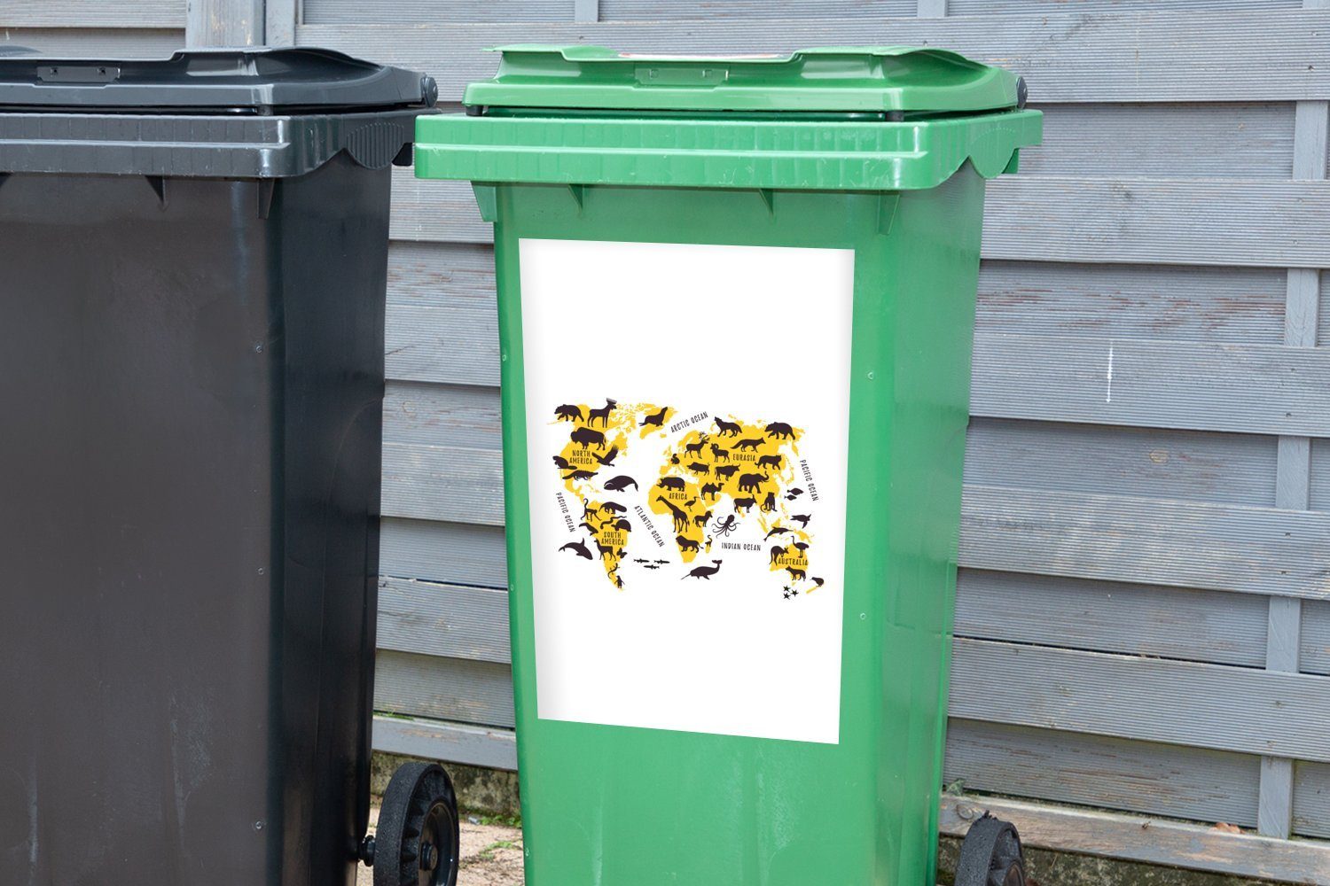 - MuchoWow Karte Abfalbehälter Sticker, Welt Wandsticker (1 Container, Mülltonne, Mülleimer-aufkleber, Tiere - St),