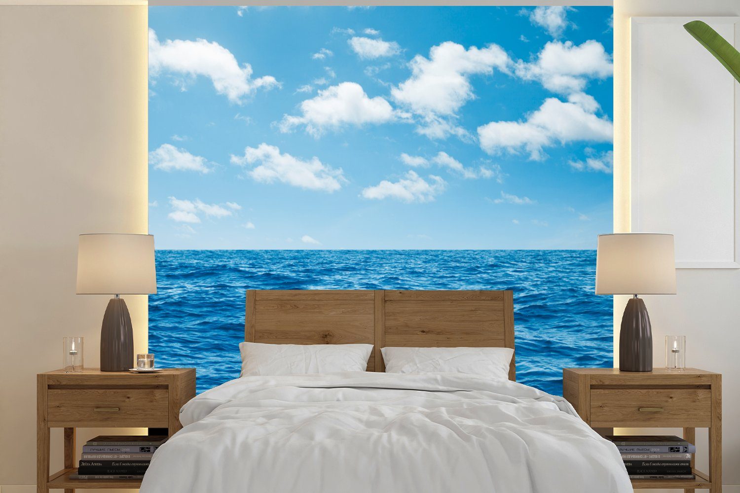 MuchoWow Fototapete Meer - Wolken - Blau, Matt, bedruckt, (4 St), Vliestapete für Wohnzimmer Schlafzimmer Küche, Fototapete