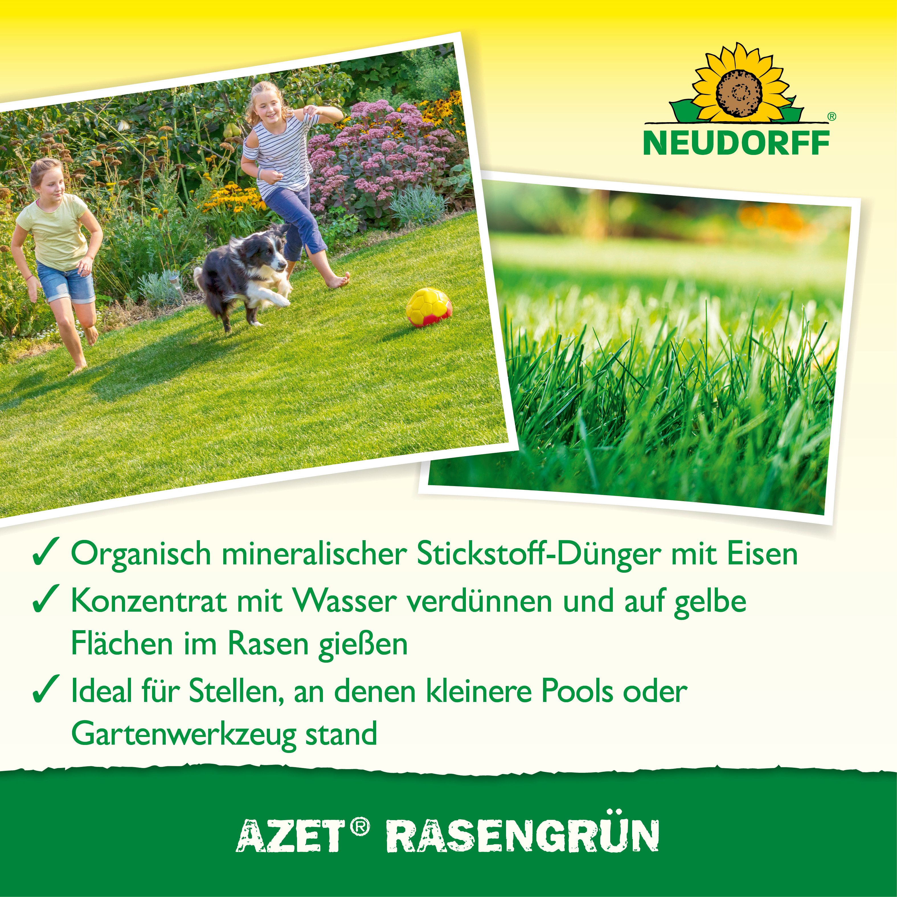 Neudorff Rasendünger Azet Rasengrün 250 ml, Gezielte Gießanwendung bei gelben Rasenstellen, Mit 6 % Stickstoff & 3 % Eisen für eine schnelle Grünfärbung, Sofort – Bild 4 von 5
