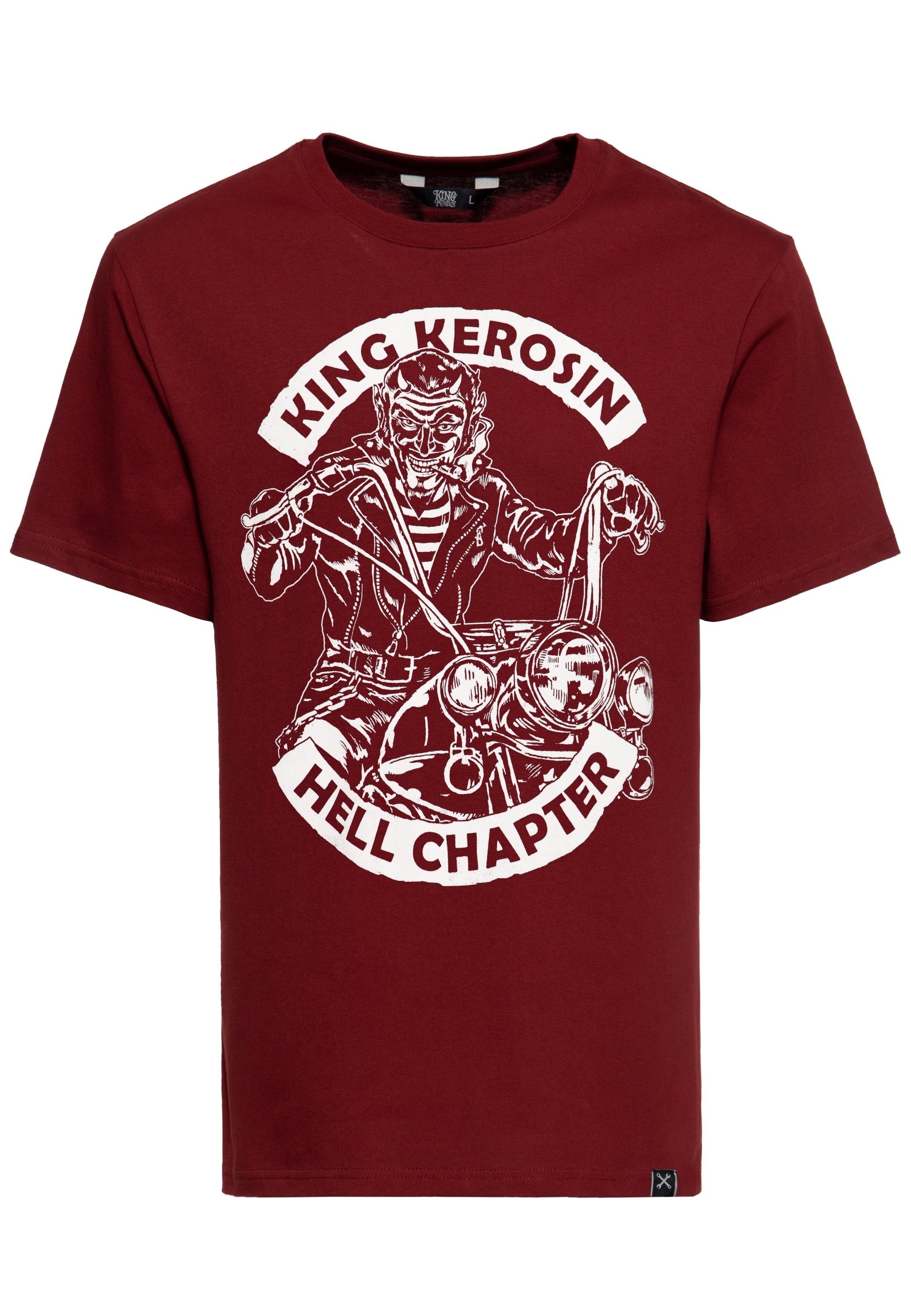 KingKerosin Print-Shirt Hell Chapter (1-tlg) front Print im Vintage Devil Chopper Stil weinrot