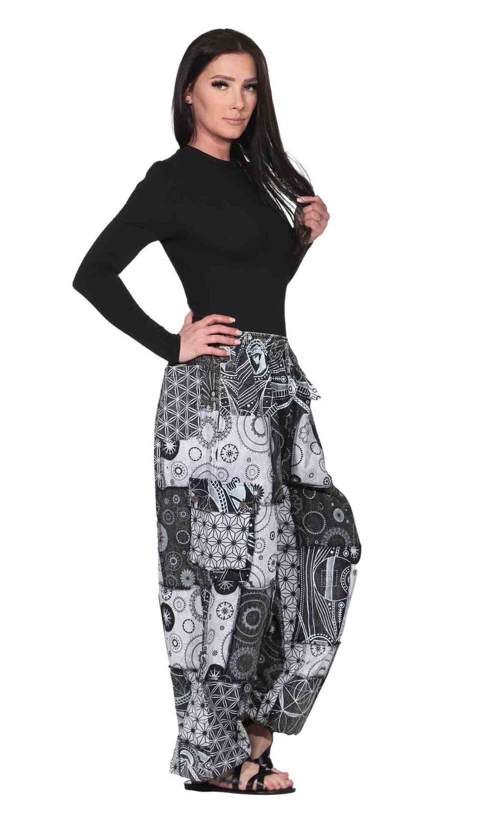 KUNST UND MAGIE Schlaghose Unisex Haremshose HosePluderhose Patchwork Baumwolle Freizeit Boho