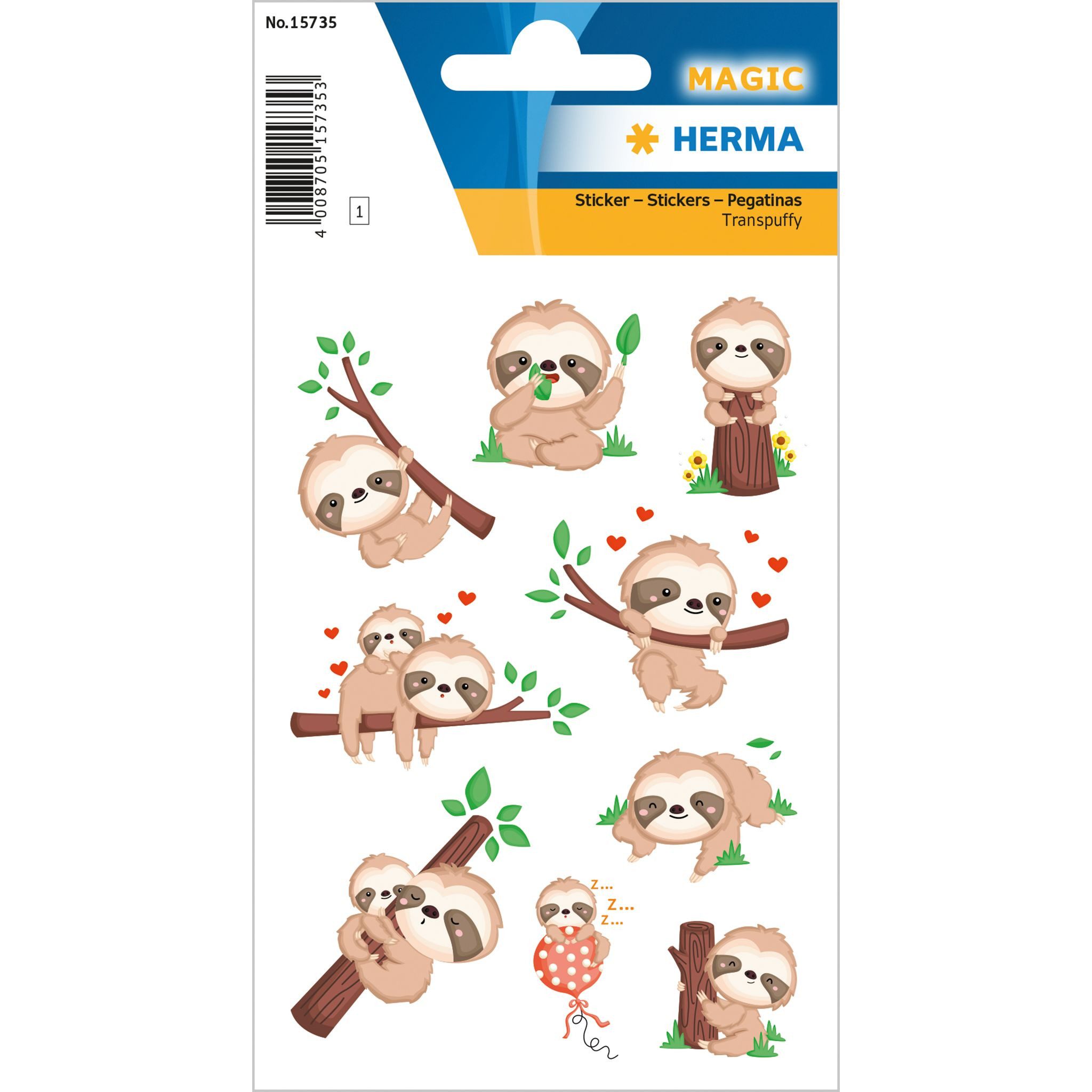HERMA Sticker Herma Sticker MAGIC Tiere Das kleine Faultier Transpuffy 1 Bl
