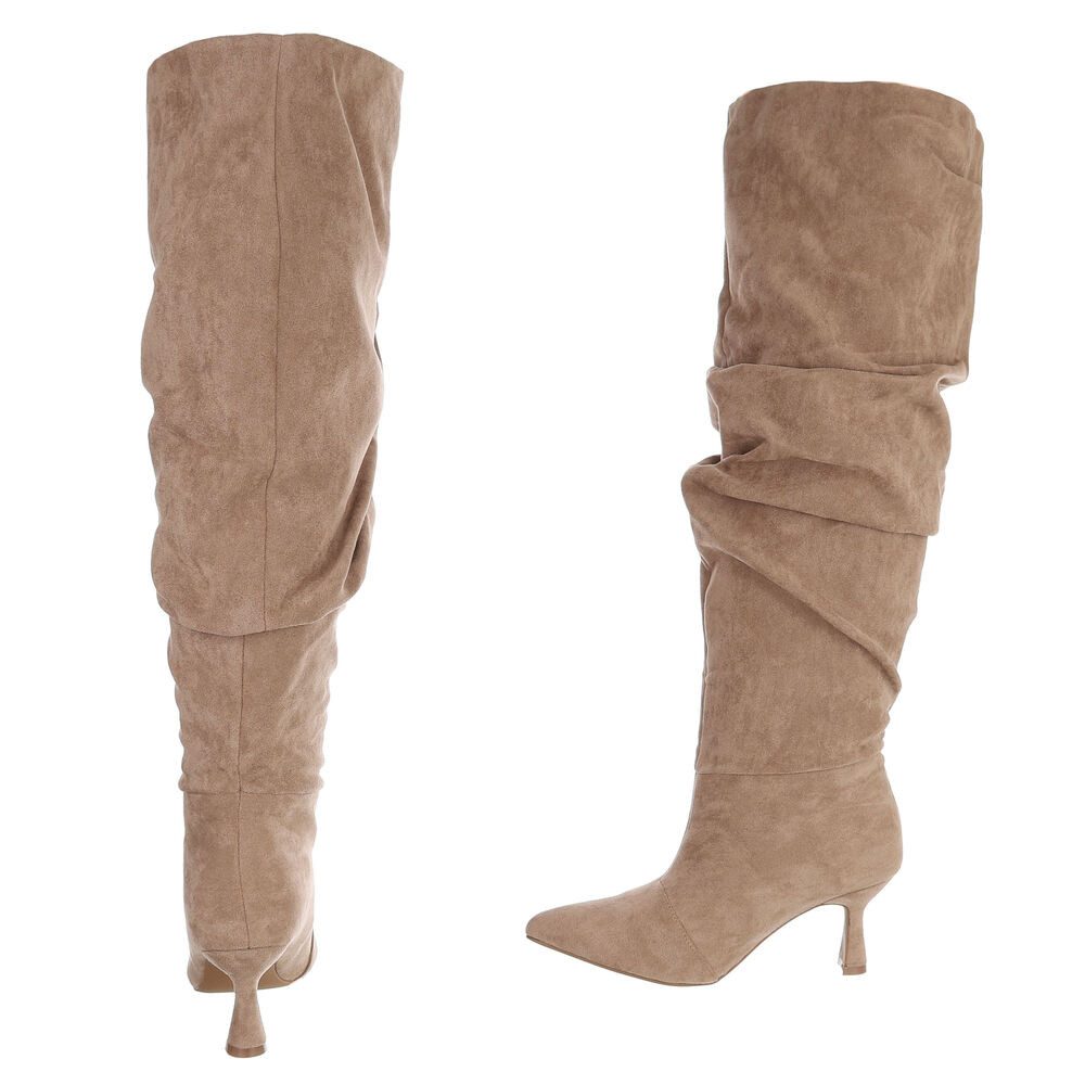 Ital-Design Damen Overknee-Stiefel mit Absatz und Gerafftem Schaft Overkneestiefel (92157706) Pfennig-/Stilettoabsatz Stiefel in Hellbraun – Bild 5 von 5
