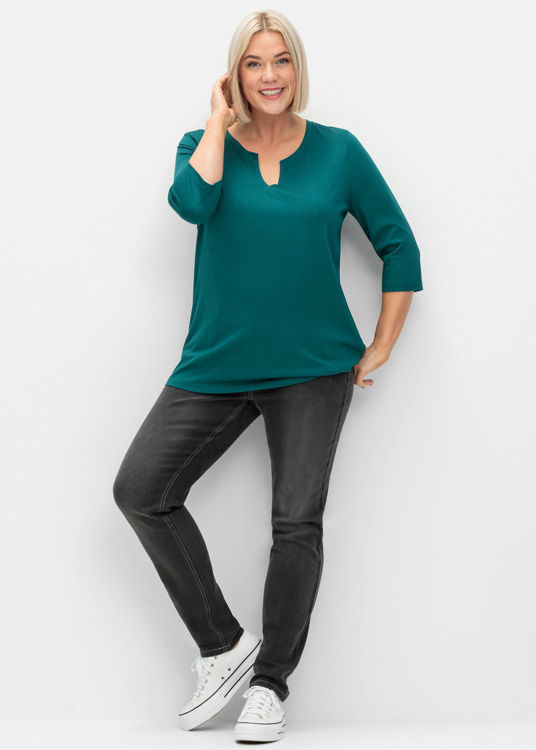 Sheego T-Shirt 3/4-Arm-Shirt . aus trageangenehmem Baumwoll-Modal-Mix günstig online kaufen